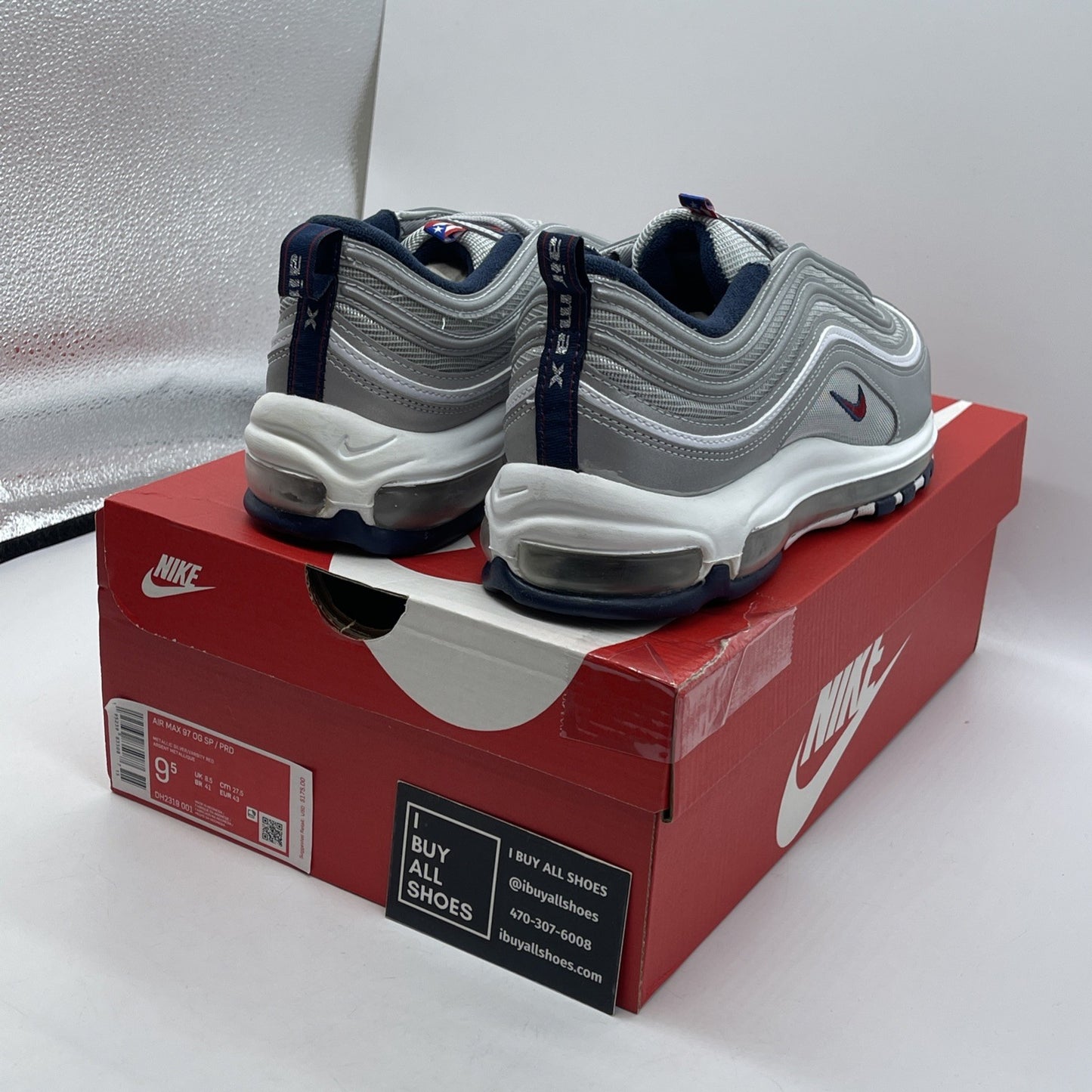 Size 9.5 - Nike Air Max 97 OG SP Puerto Rico Grey White Suede (DH2319-001)