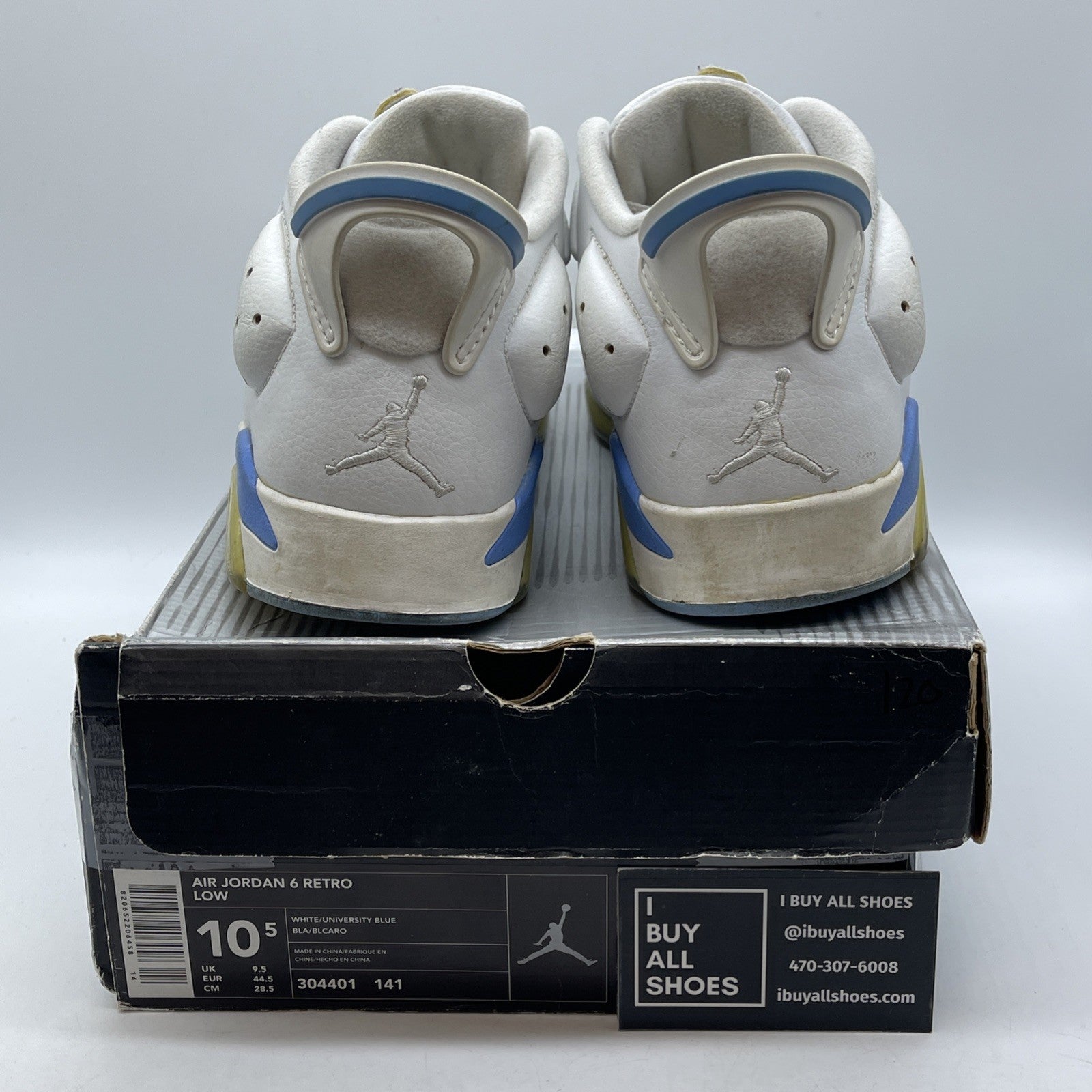 Size 10.5 - Air Jordan 6 Retro Low University Blue White Leather (304401-141)