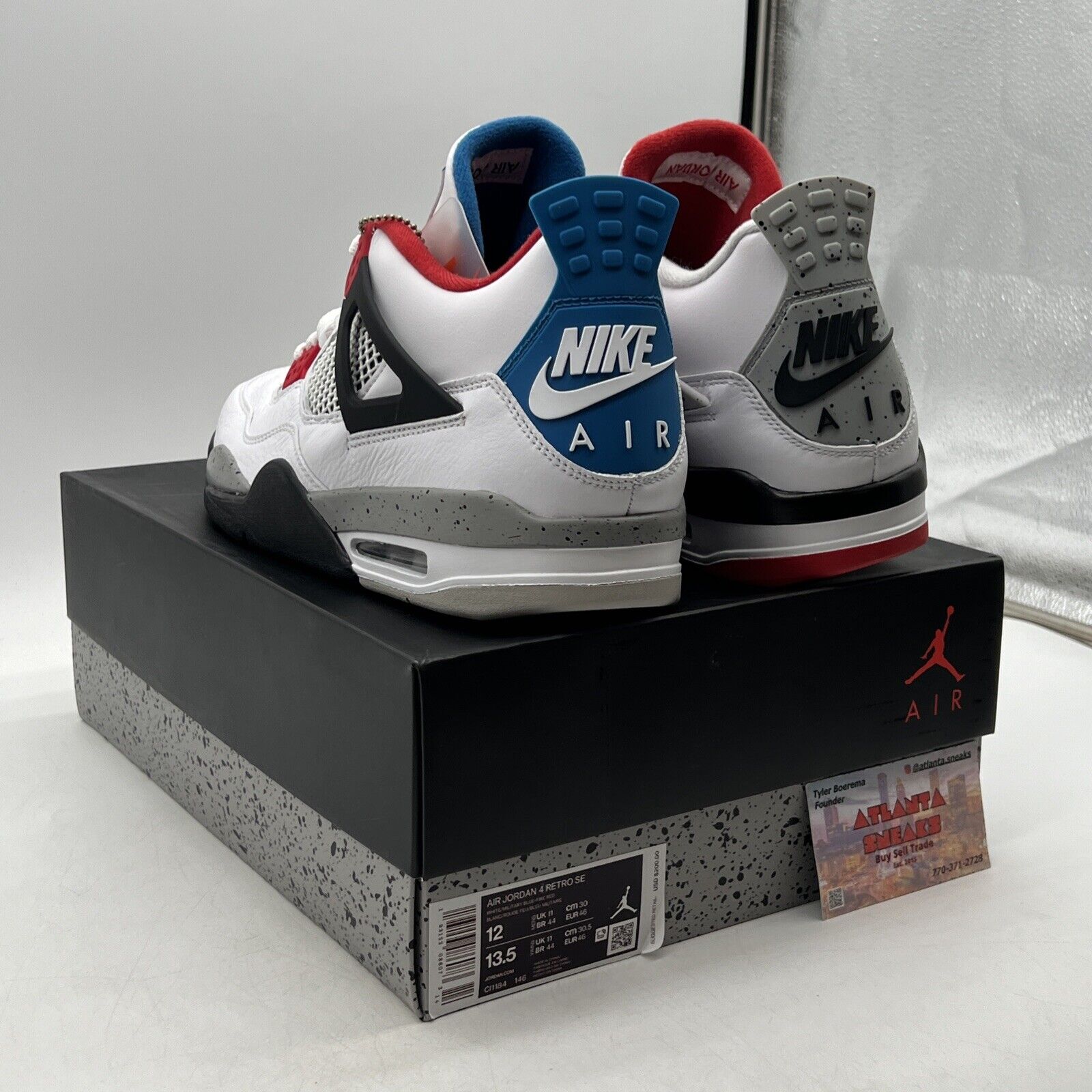 Size 12 - Jordan 4 Retro SE Mid What The 4 White Blue Red Leather  (CL1184-146)