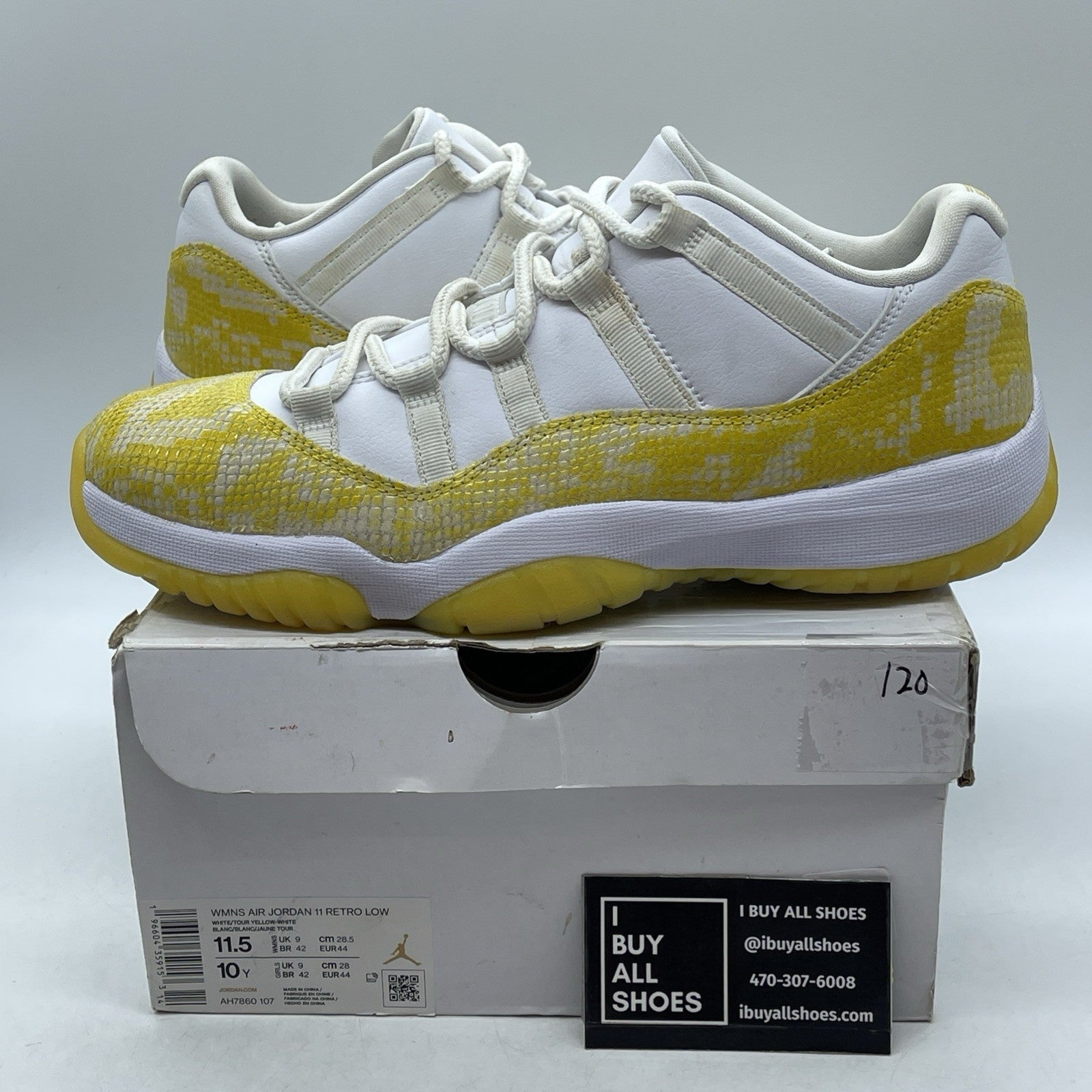 Size 11.5W - Air Jordan 11 Low Yellow Snakeskin (AH7860-107)