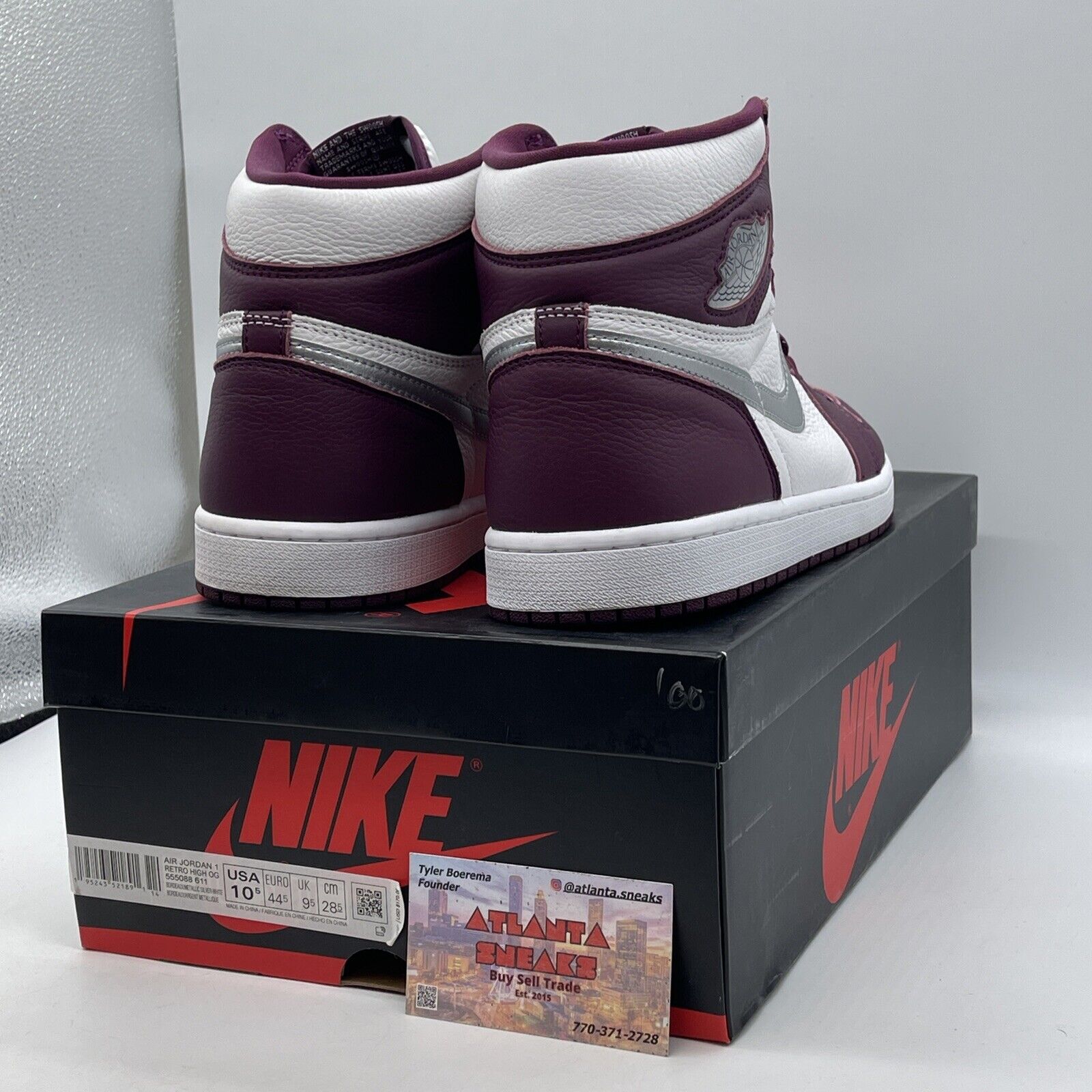 Size 10.5 - Jordan 1 Retro High OG Bordeaux Silver White Leather (555088-611)