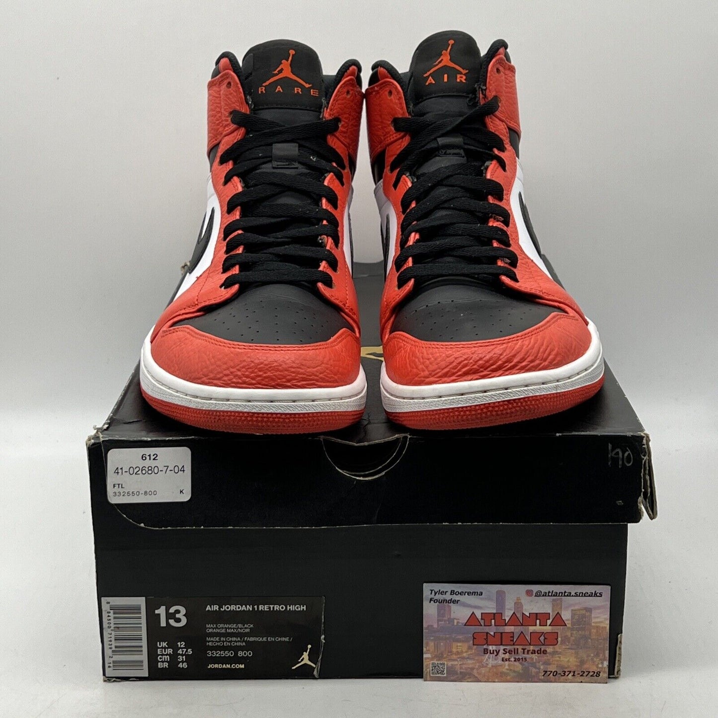 Size 13 - Air Jordan 1 Rare Air Max Orange Black White Leather (332550-800)