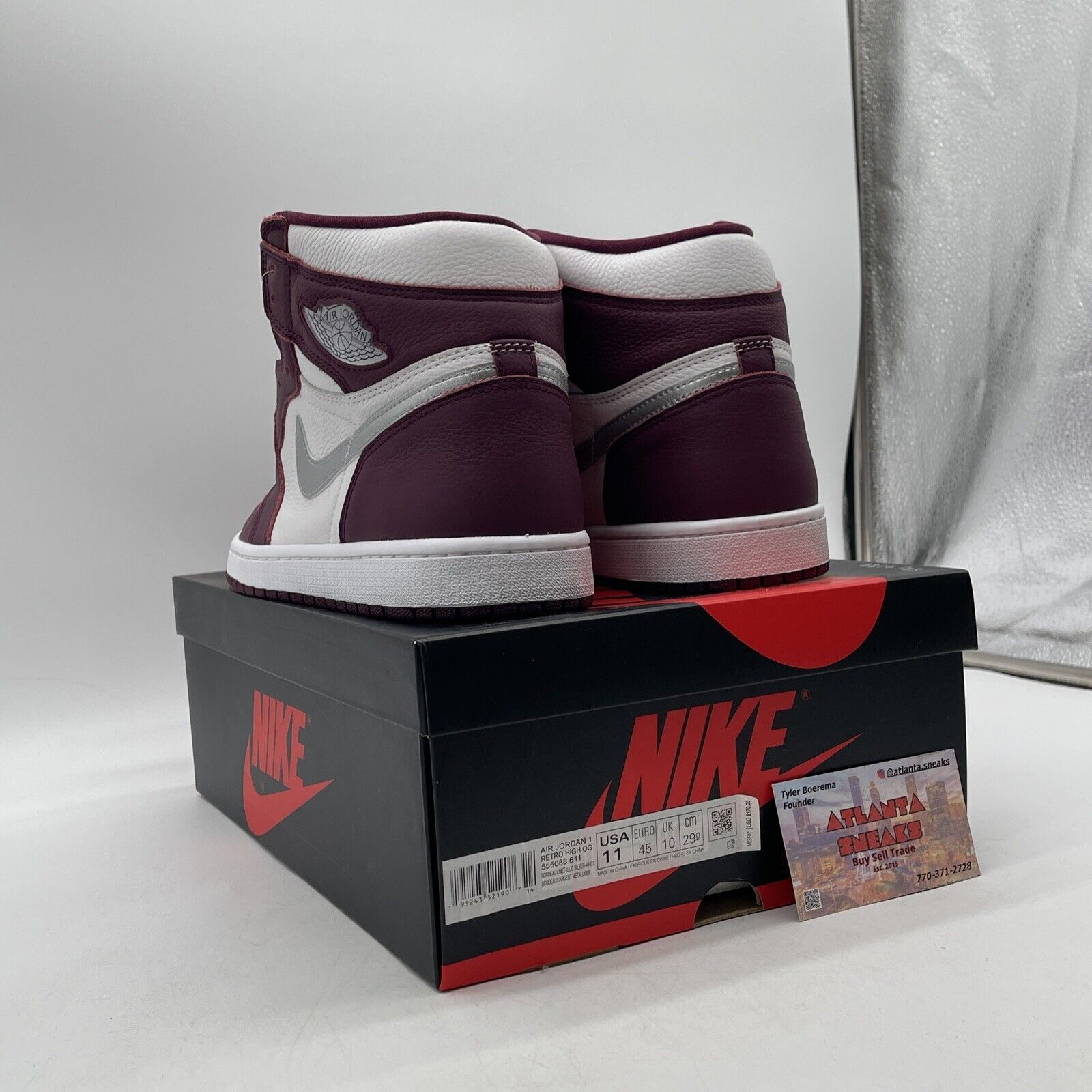 Size 11 - Jordan 1 Retro High OG Bordeaux White Silver Burgundy (555088-611)