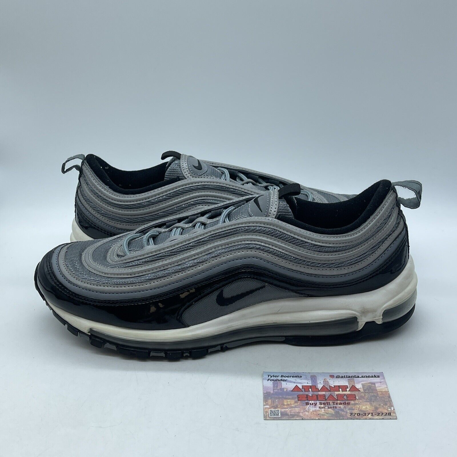 Size 12 - Nike Air Max 97 Patent Leather Grey Black White Leather (921826-010)