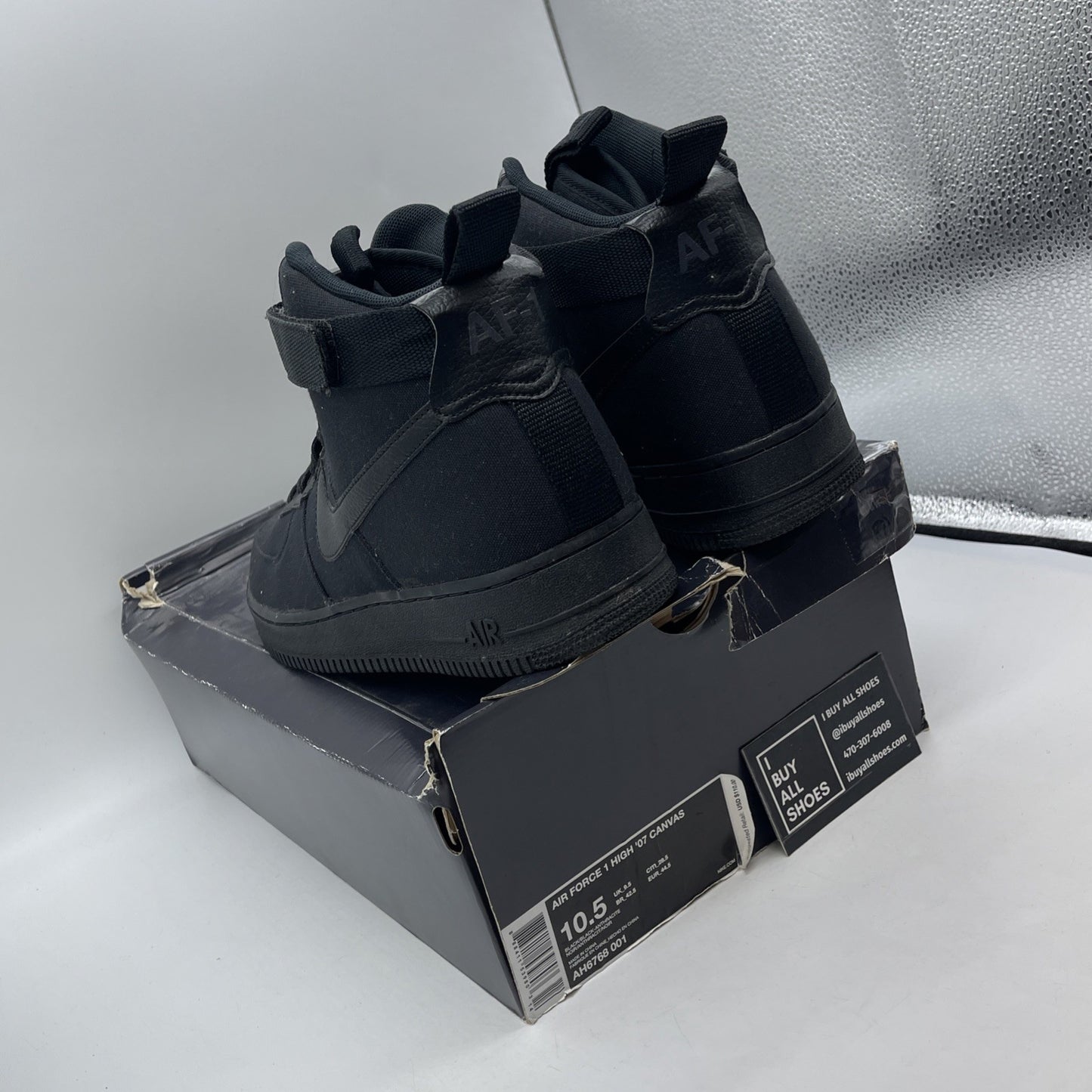 Size 10.5 - Nike Air Force 1 High Black Canvas (AH6768-001)