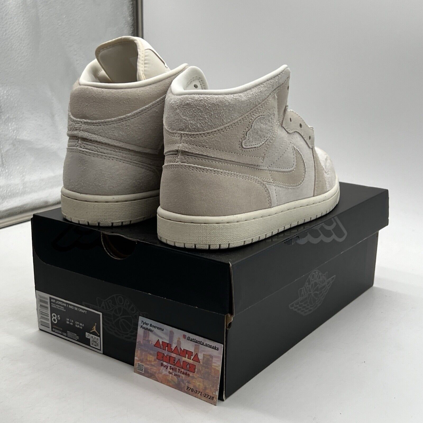 Size 8.5 - Air Jordan 1 SE Craft Mid Pale Ivory Suede (FQ3224-100).
