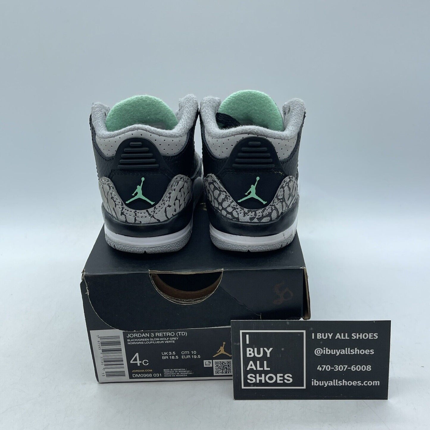 Size 4C - Toddler's Jordan 3 Retro Green Glow Grey Suede Leather (DM0968 031)