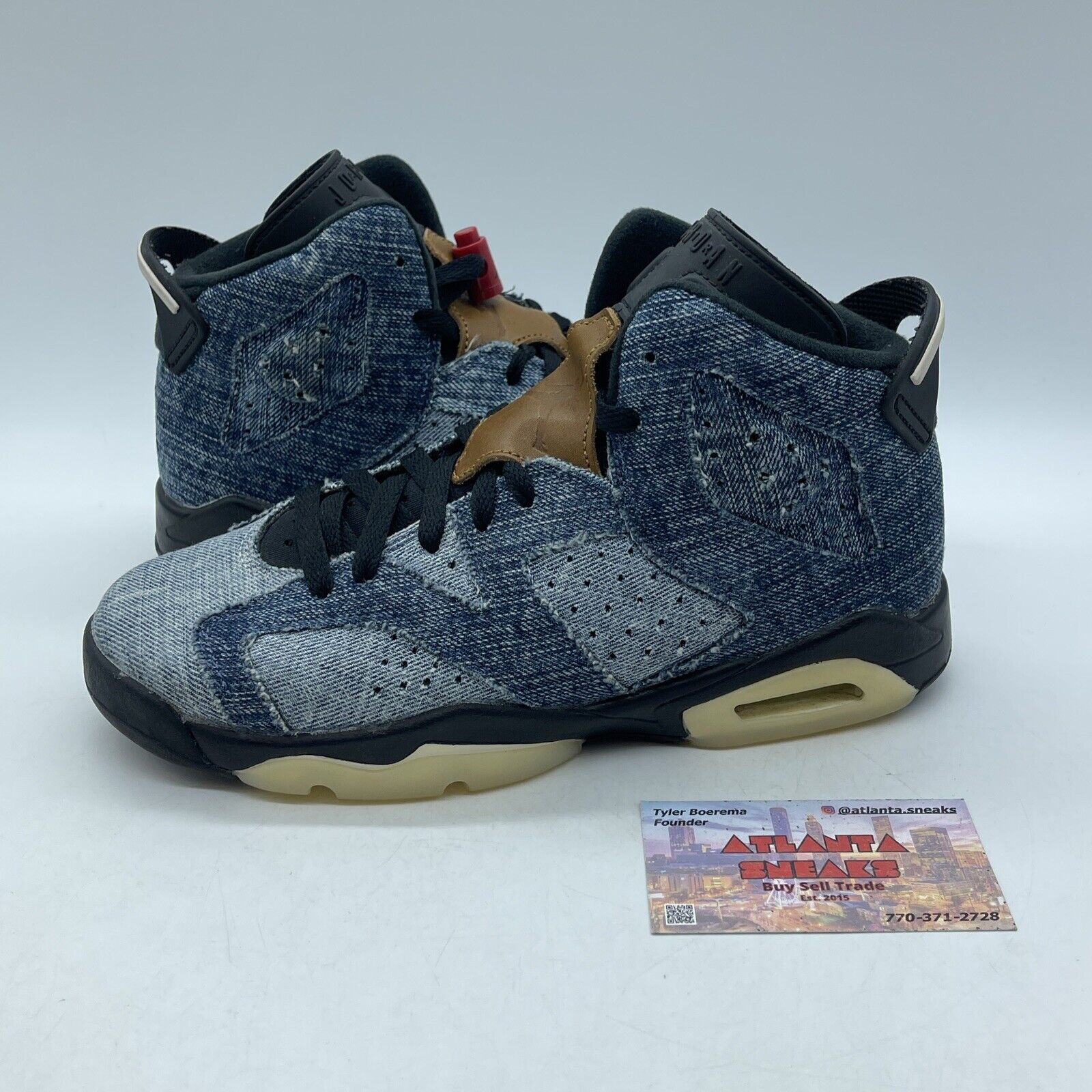 Size 6Y - Air Jordan 6 Retro Washed Denim Blue Black Red White (CV5489-401)