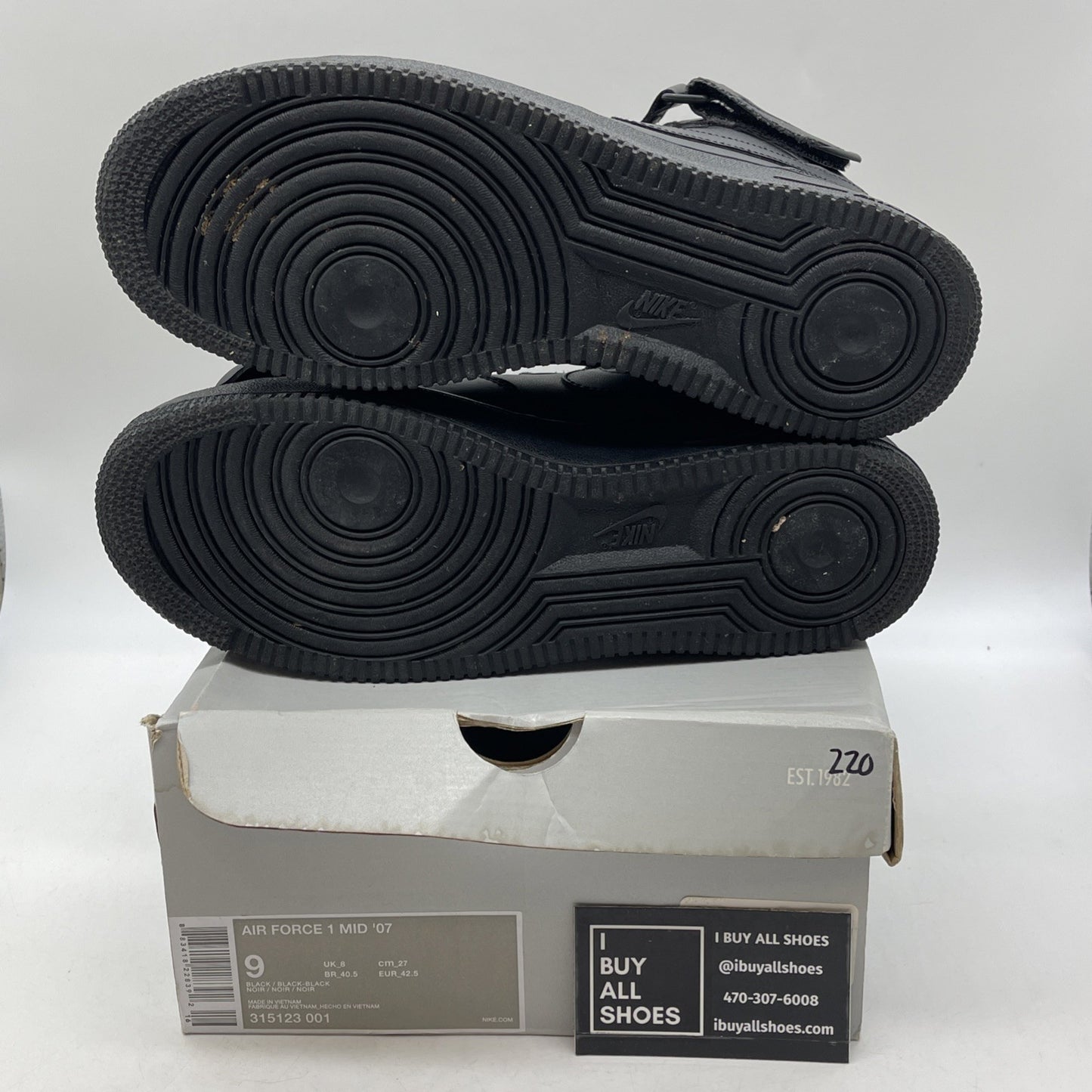 Size 9 - Nike Air Force 1 '07 Mid Triple Black Leather (315123-001)