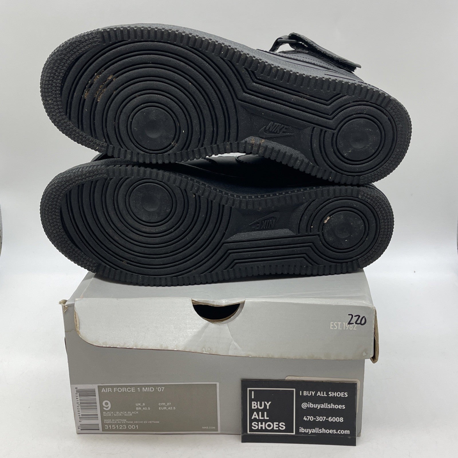 Size 9 - Nike Air Force 1 '07 Mid Triple Black Leather (315123-001)