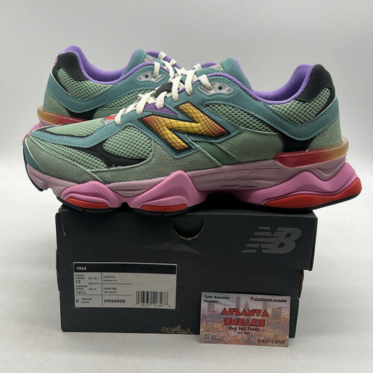 Size 13 - New Balance 9060 Warped Green Pink Suede Red Yellow (U9060WRB)