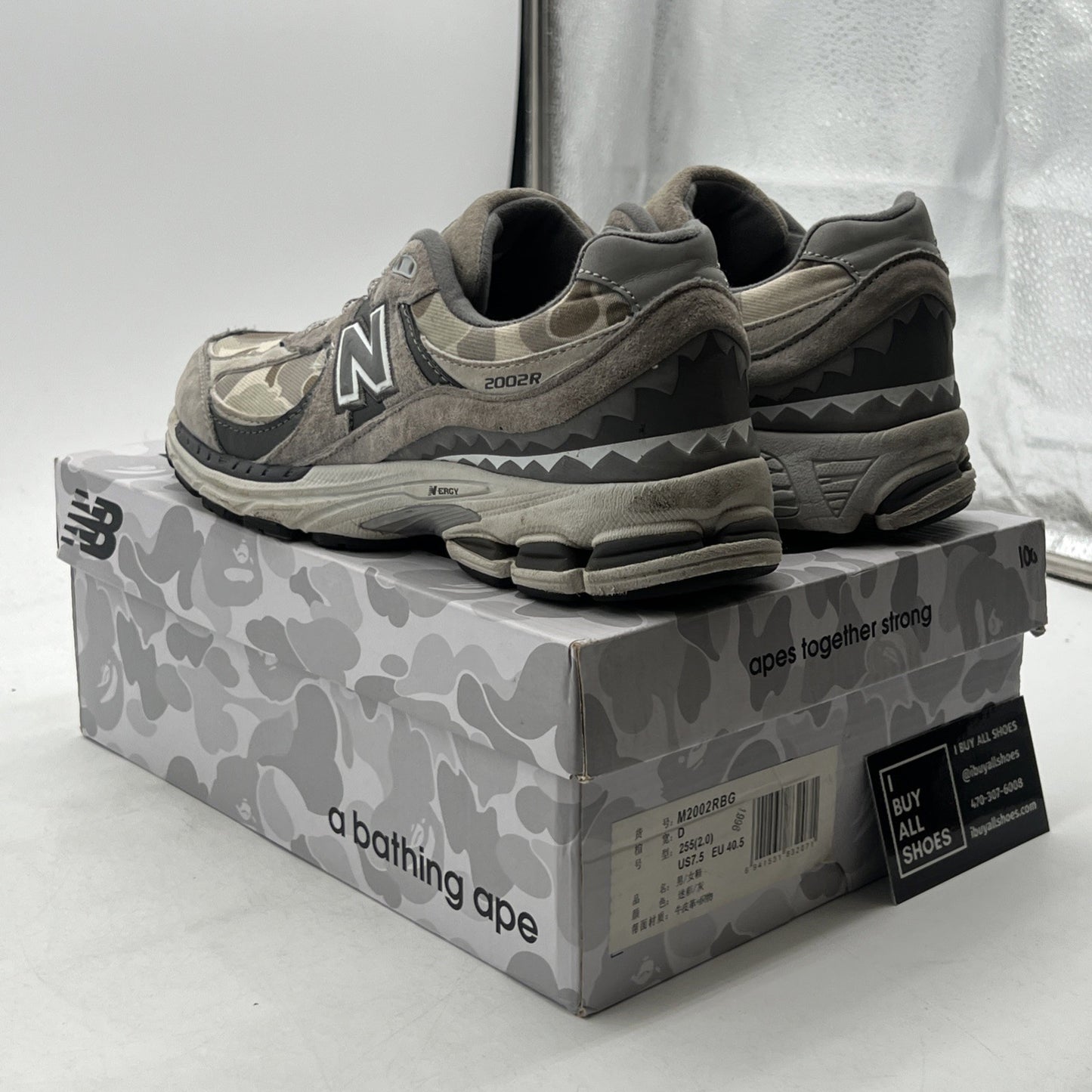Size 7.5 - New Balance BAPE x 2002R Apes Together Strong - Grey Camo (M2002RGB)