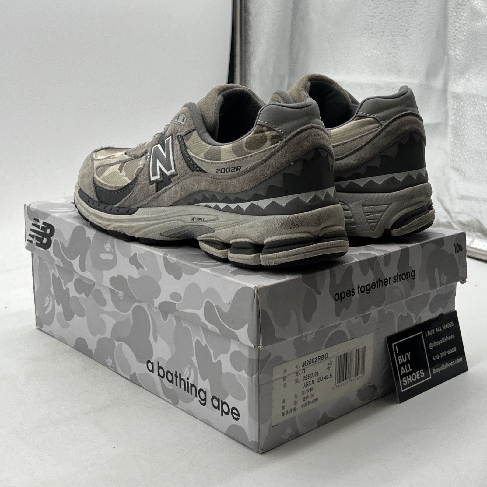 Size 7.5 - New Balance BAPE x 2002R Apes Together Strong - Grey Camo (M2002RGB)