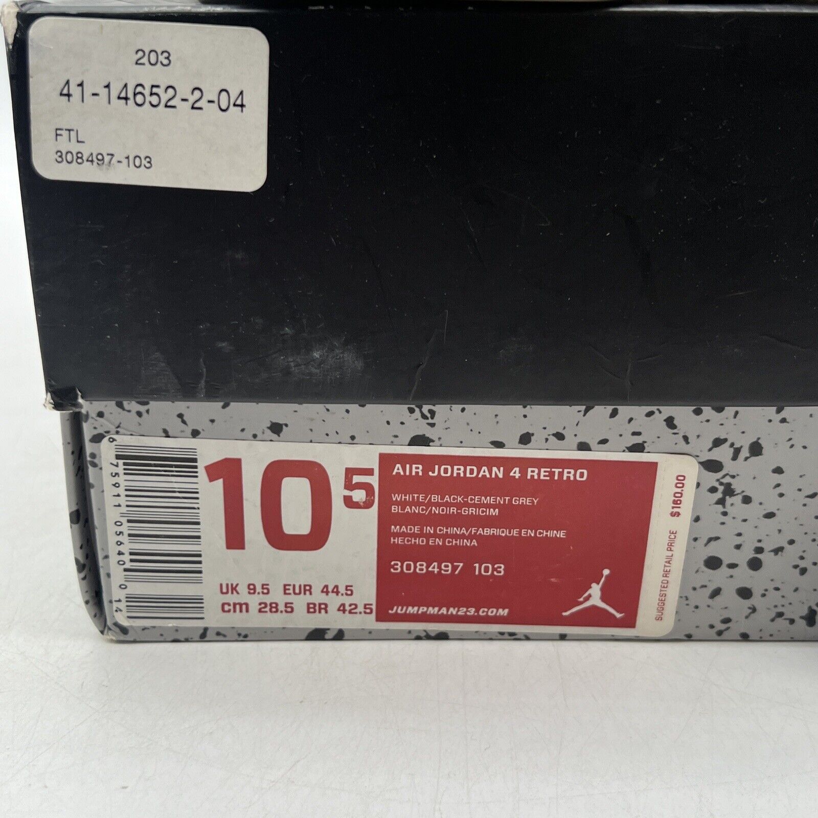 Size 10.5 - Jordan 4 Retro Cement 2012 White Black Grey Leather (308497-103)