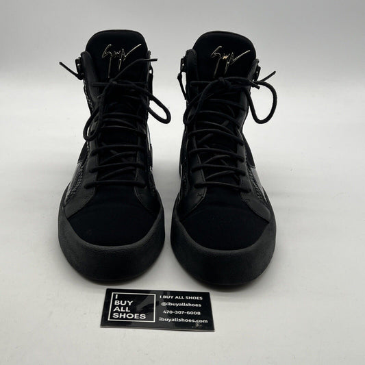 Size 10 - Giuseppe Zanotti Metal Signature Logo Black Leather High Top Sneaker