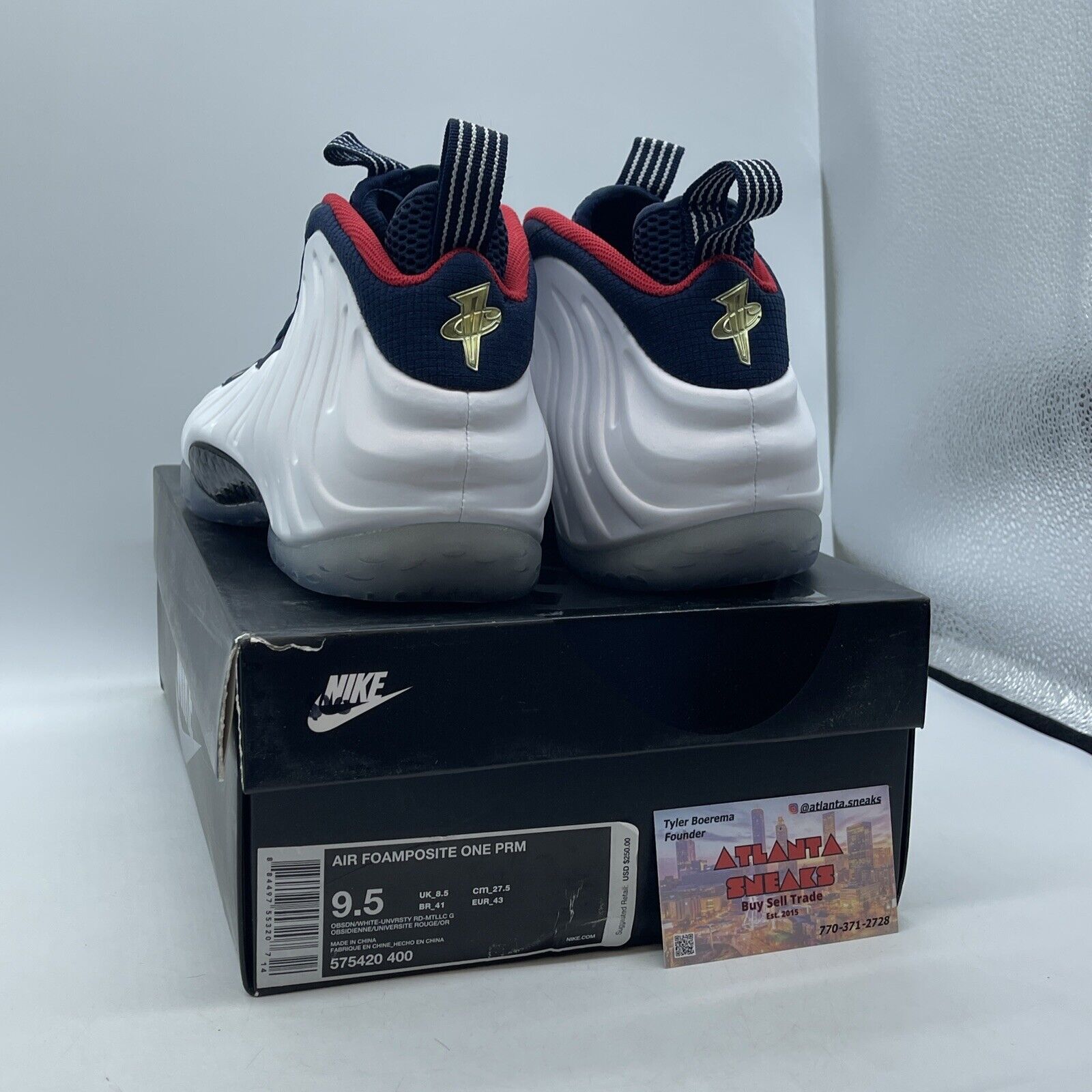 Size 9.5 - Nike Air Foamposite One PRM Olympic White Suede Leather (575420-400)
