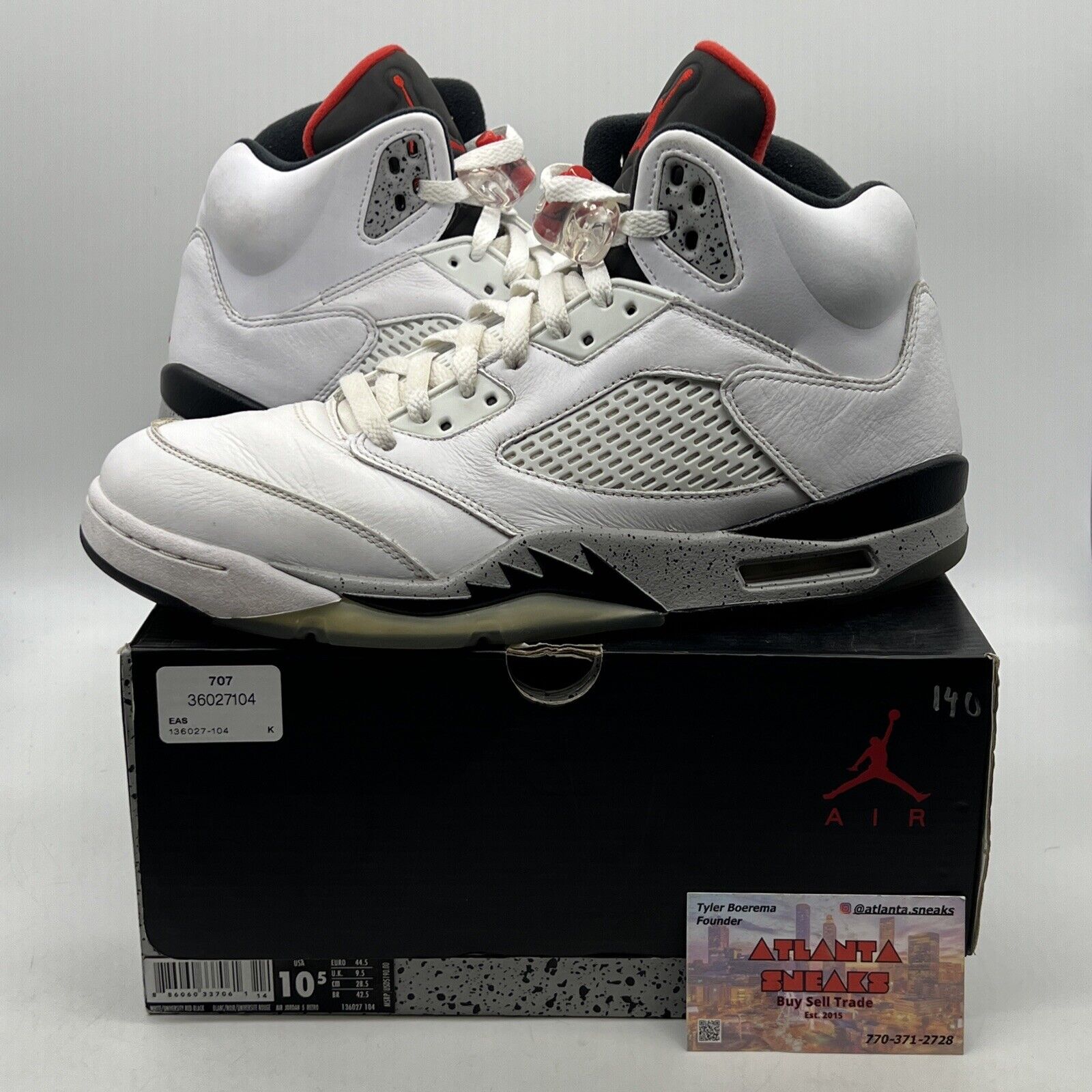 Size 10.5 - Air Jordan 5 Retro White Cement Red Black Grey Leather (136027-104)