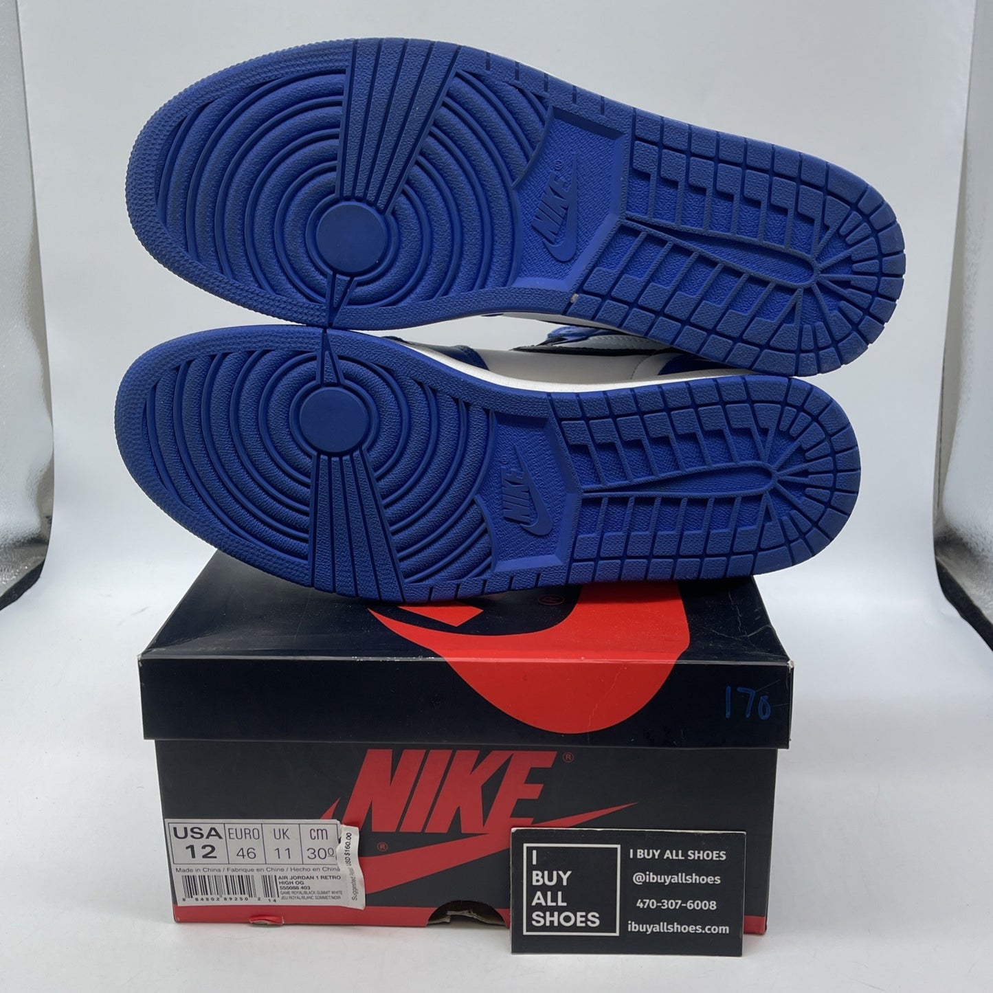 Size 12 - Jordan 1 Retro High OG Game Royal 2018 Blue Black Leather (555088-403)