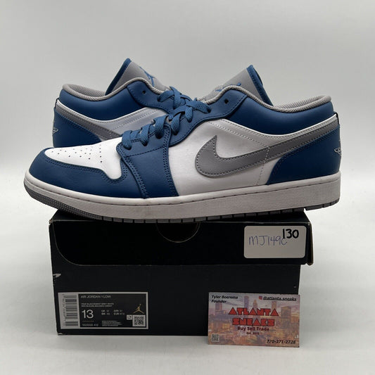 Size 13 - Jordan 1 Low True Blue Cement White Grey Leather (553558-412)