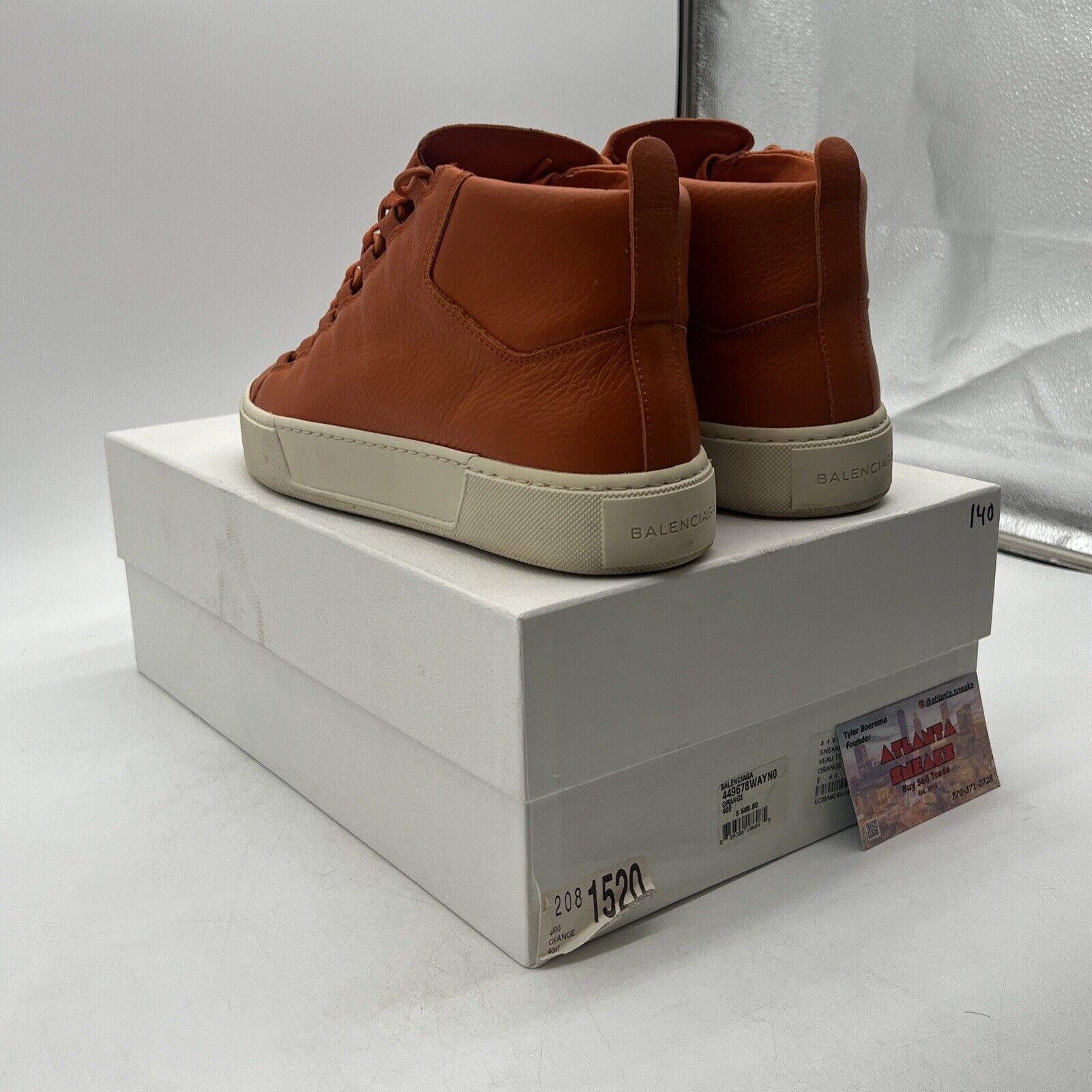 Size 9.5 - Balenciaga Arena High Orange White Leather High Top Sneakers