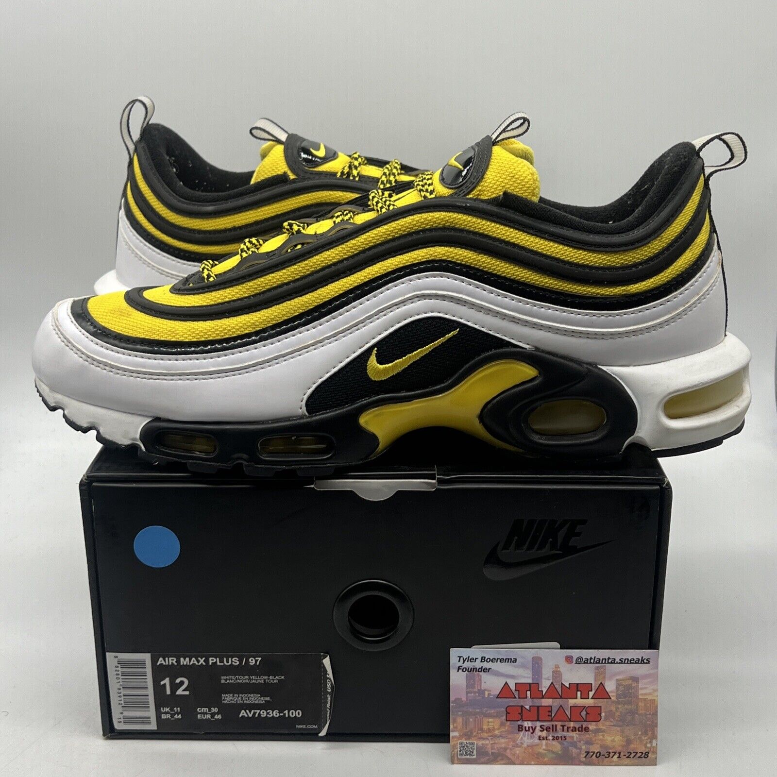 Size 12 - Nike Air Max Plus 97 Frequency Pack Yellow White Black (AV7936-100)