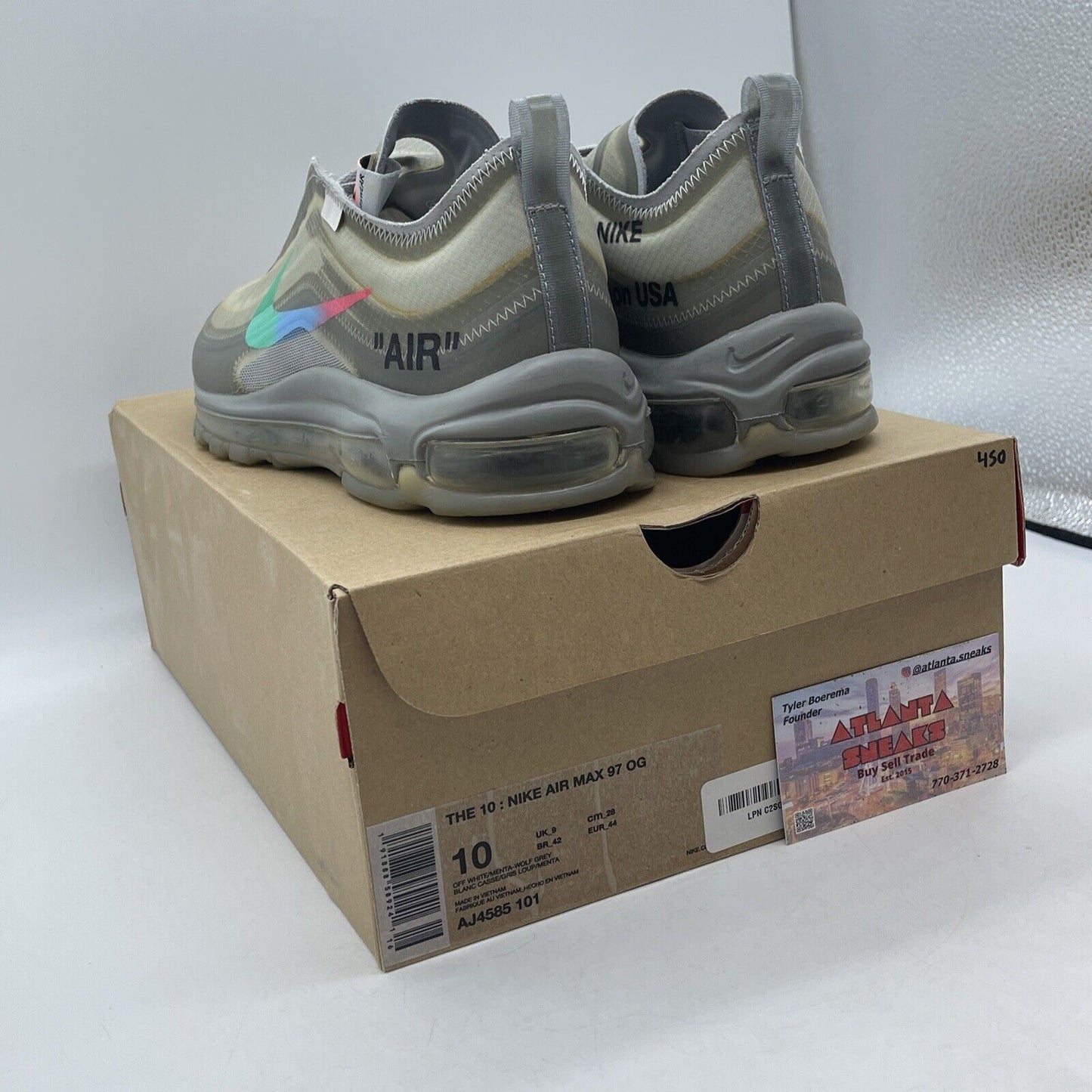 Size 10 - Nike Off-White x Air Max 97 Menta Grey Suede Leather (AJ4585-101)