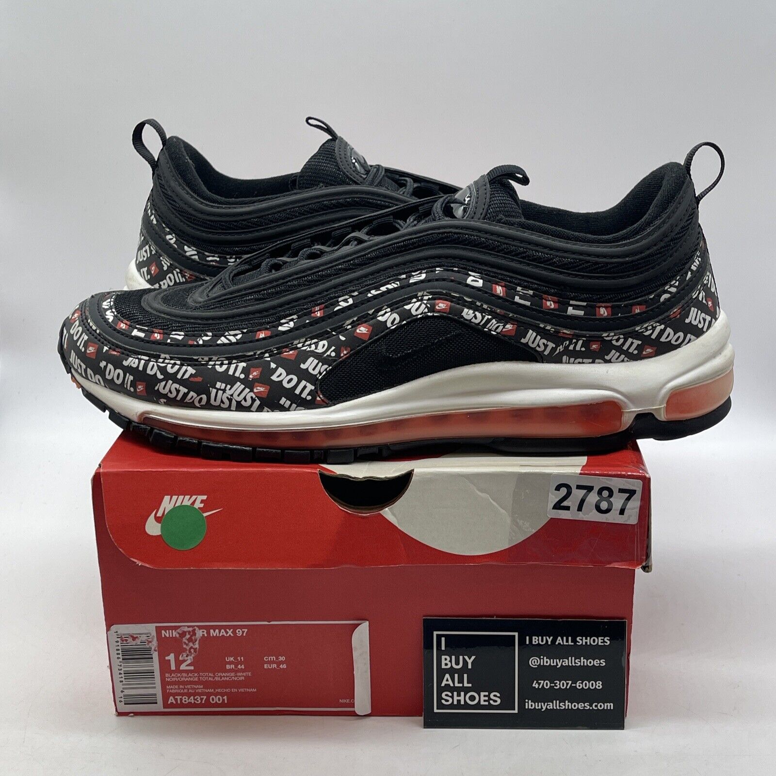 Size 12 - Nike Air Max 97 Just Do It Black White Red Suede Leather  (AT8437-001)