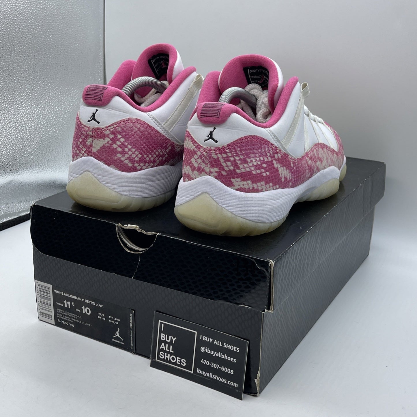 Size 11.5W - Air Jordan 11 Retro Low Pink Snakeskin White Leather (AH7860-106)