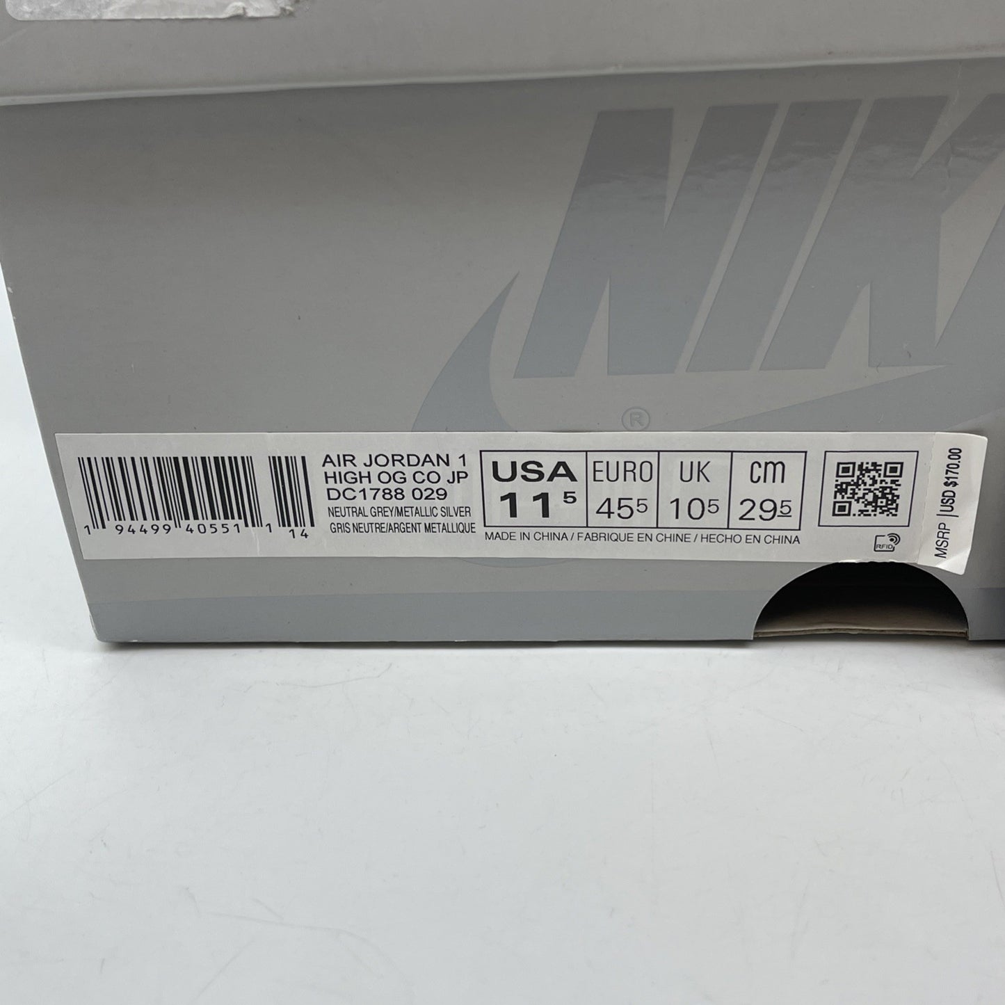 Size 11.5 - Air Jordan 1 Retro OG CO.JP High Tokyo Silver Suede (DC1788-029)