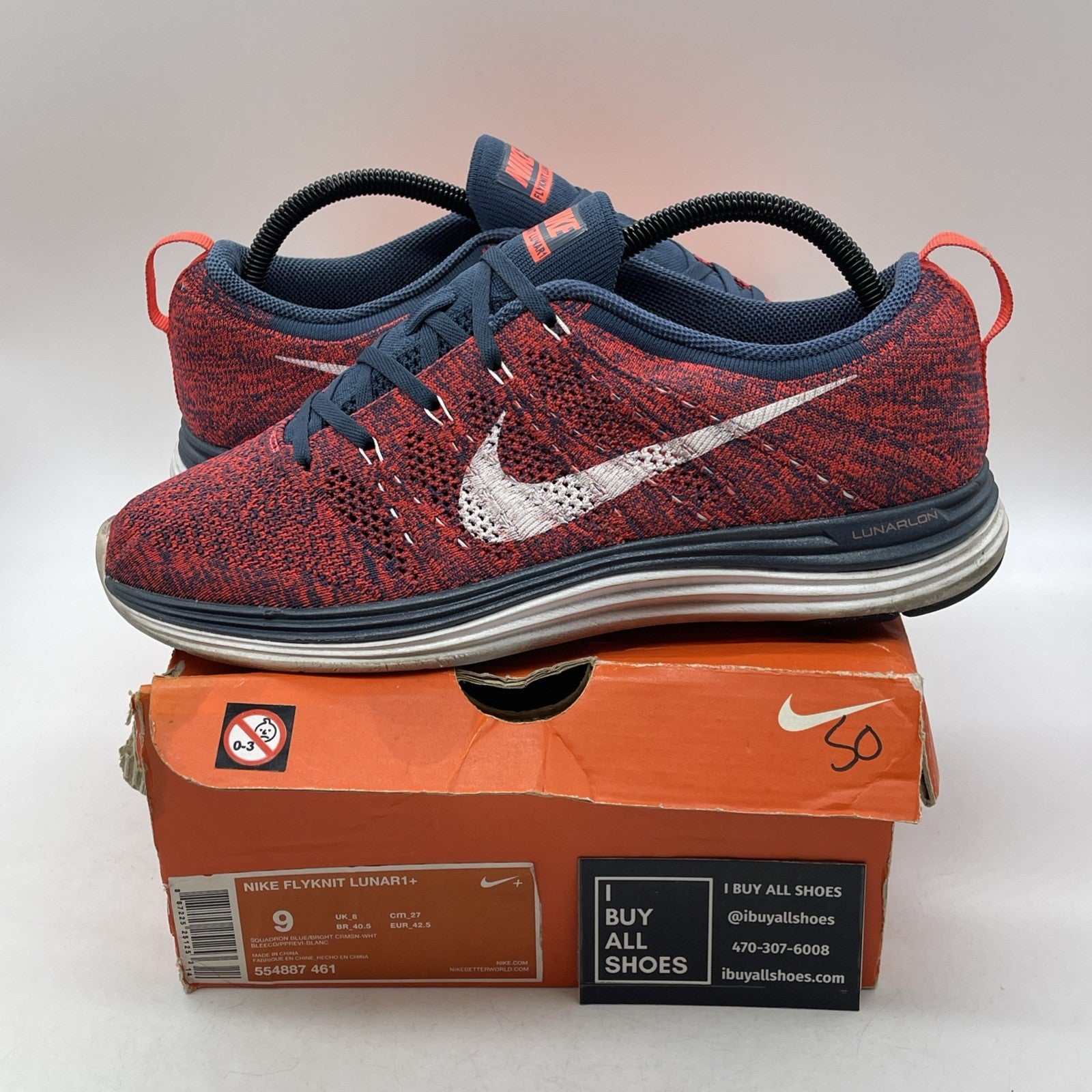 Size 9 - Nike Flyknit Lunar 1+ Red (554887-461)