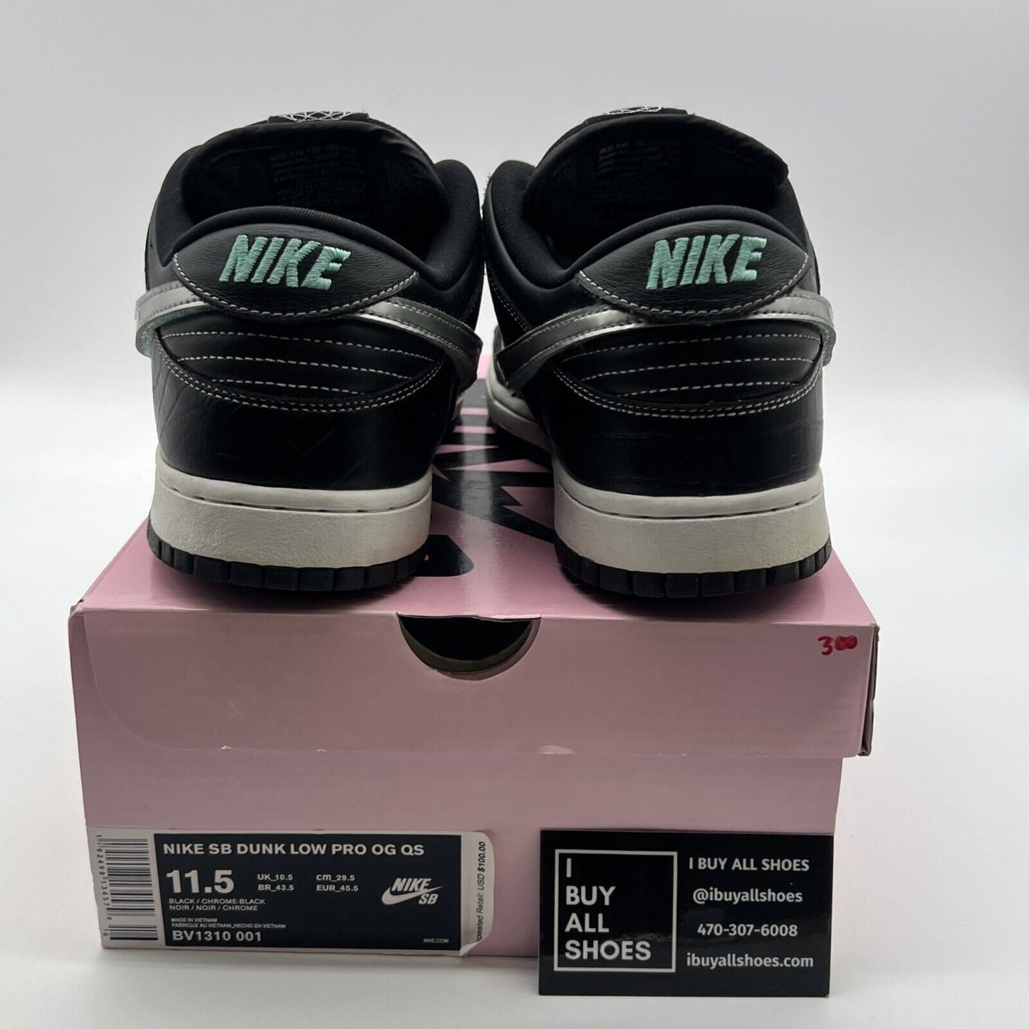 Size 11.5 - Nike Diamond Supply Co. x Dunk Pro SB Low Black Diamond (BV1310-001)