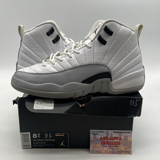 Size 8.5Y - Air Jordan 12 Wolf Grey White Black Leather (510825-108)