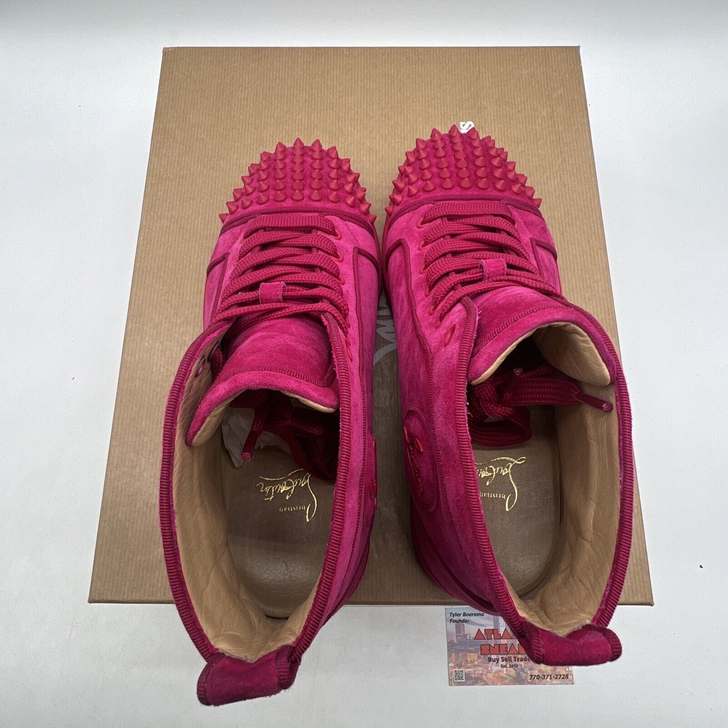 Size 9.5 - Christian Louboutin High Top Sneakers Vivid Pink Velor