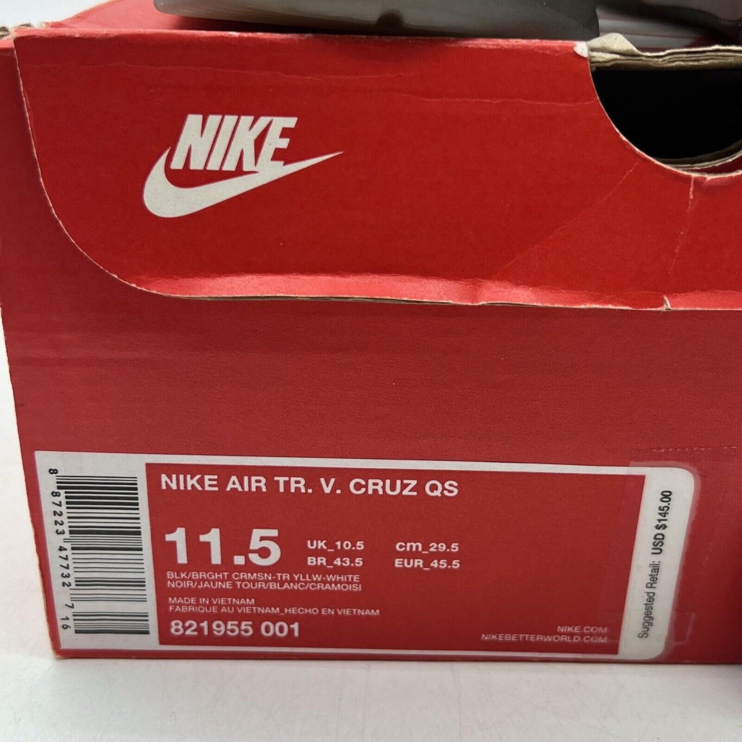 Size 11.5 - Nike Air Trainer Cruz Memory of Mike White Black Orange (821955-001)