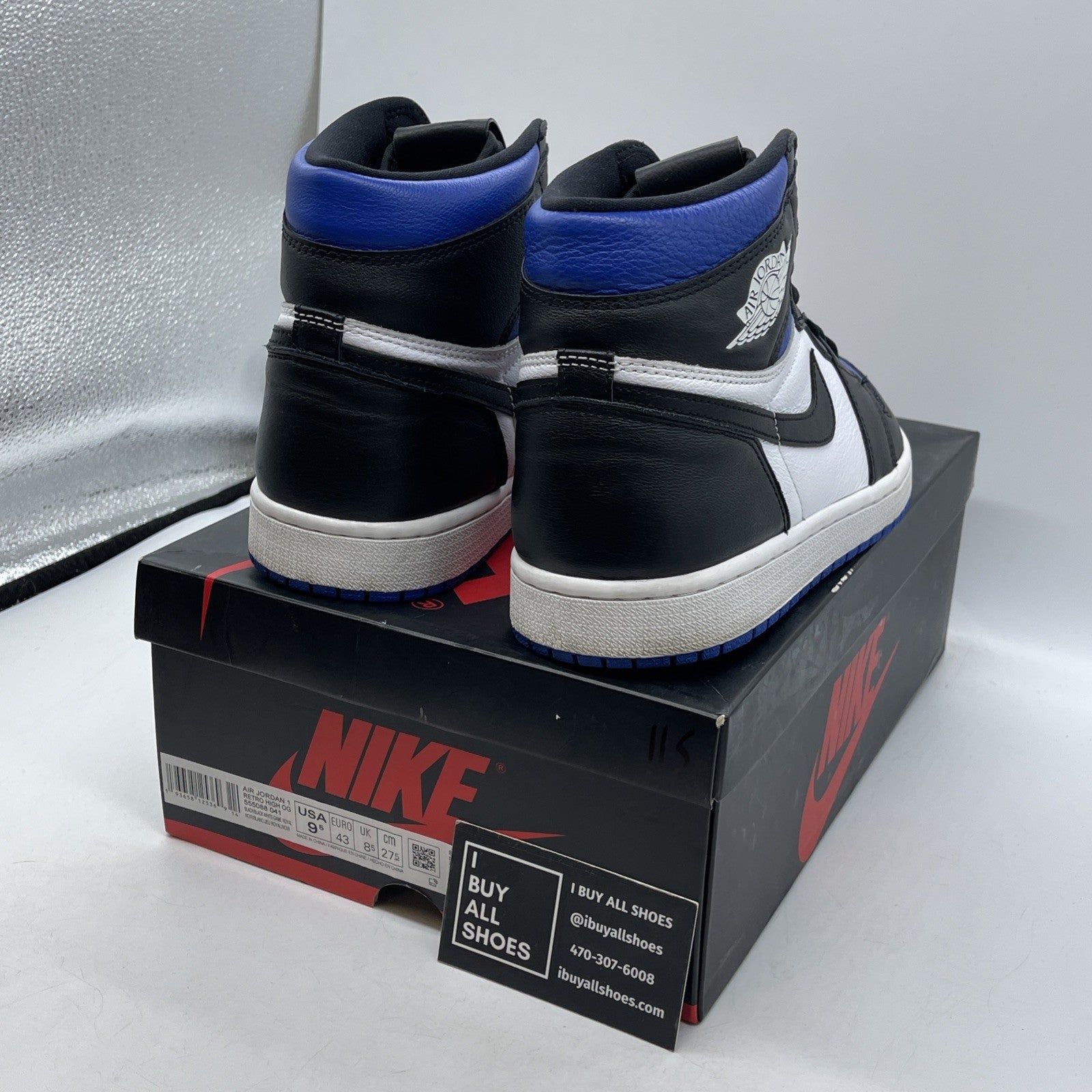 Size 9.5 - Jordan 1 Retro OG High Royal Toe Black White Leather (555088-041)