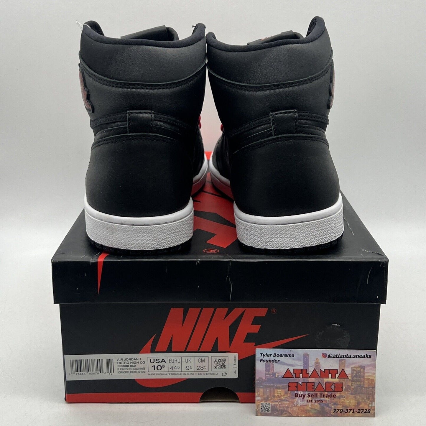 Size 10.5 - Air Jordan 1 Retro OG High Black Gym Red White (555088-060)