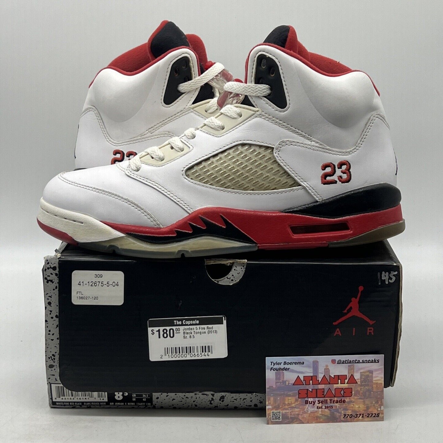 Size 8.5 - Air Jordan 5 Retro 2013 Fire Red Black Leather (136027-120)