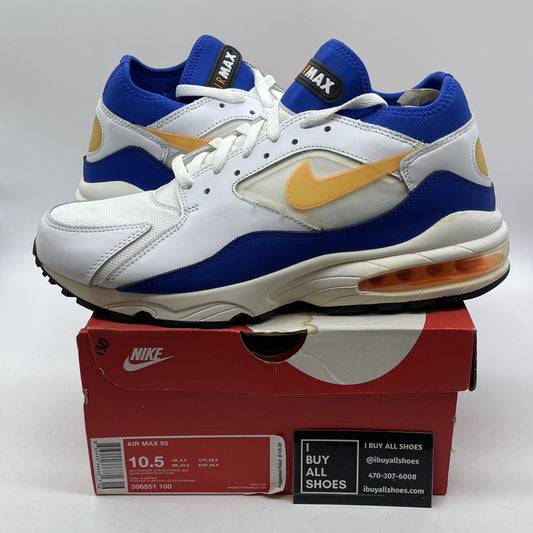 Size 10.5 - Nike Air Max 93 Bright Citrus White Blue Leather (306551-100)