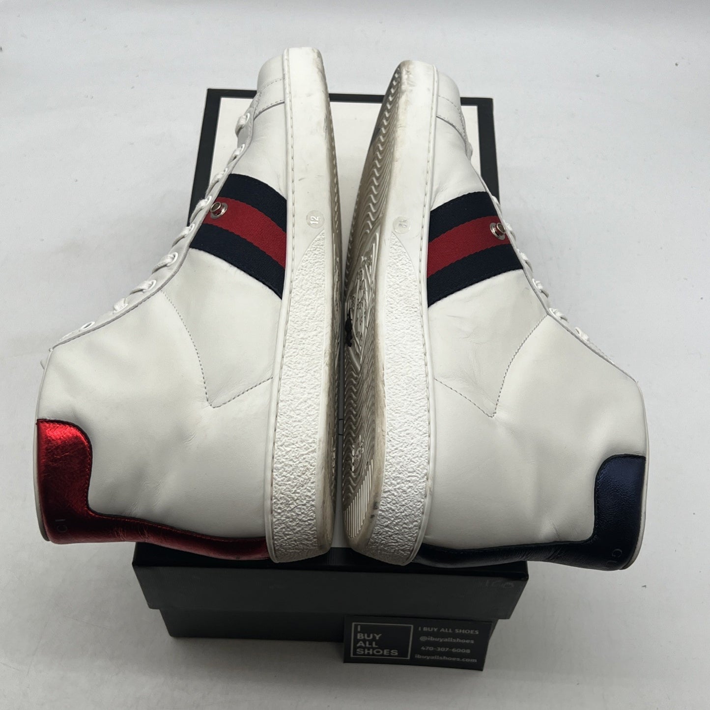 Size 12G - Gucci Ace Sneakers White Leather Shoes High Tops Italy (387993)