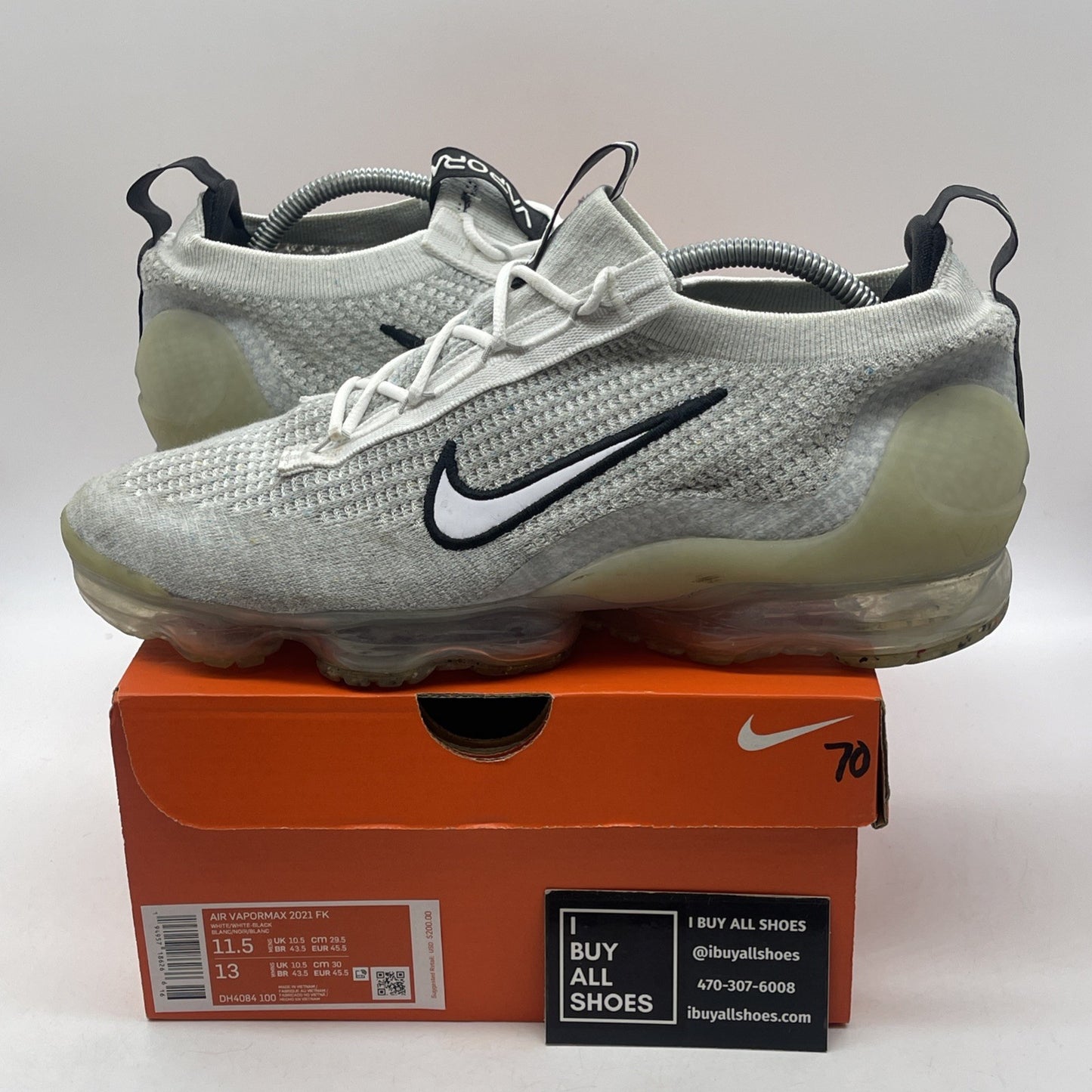 Size 11.5 - Nike Air VaporMax 2021 Flyknit Monochrome White Black (DH4084-100)