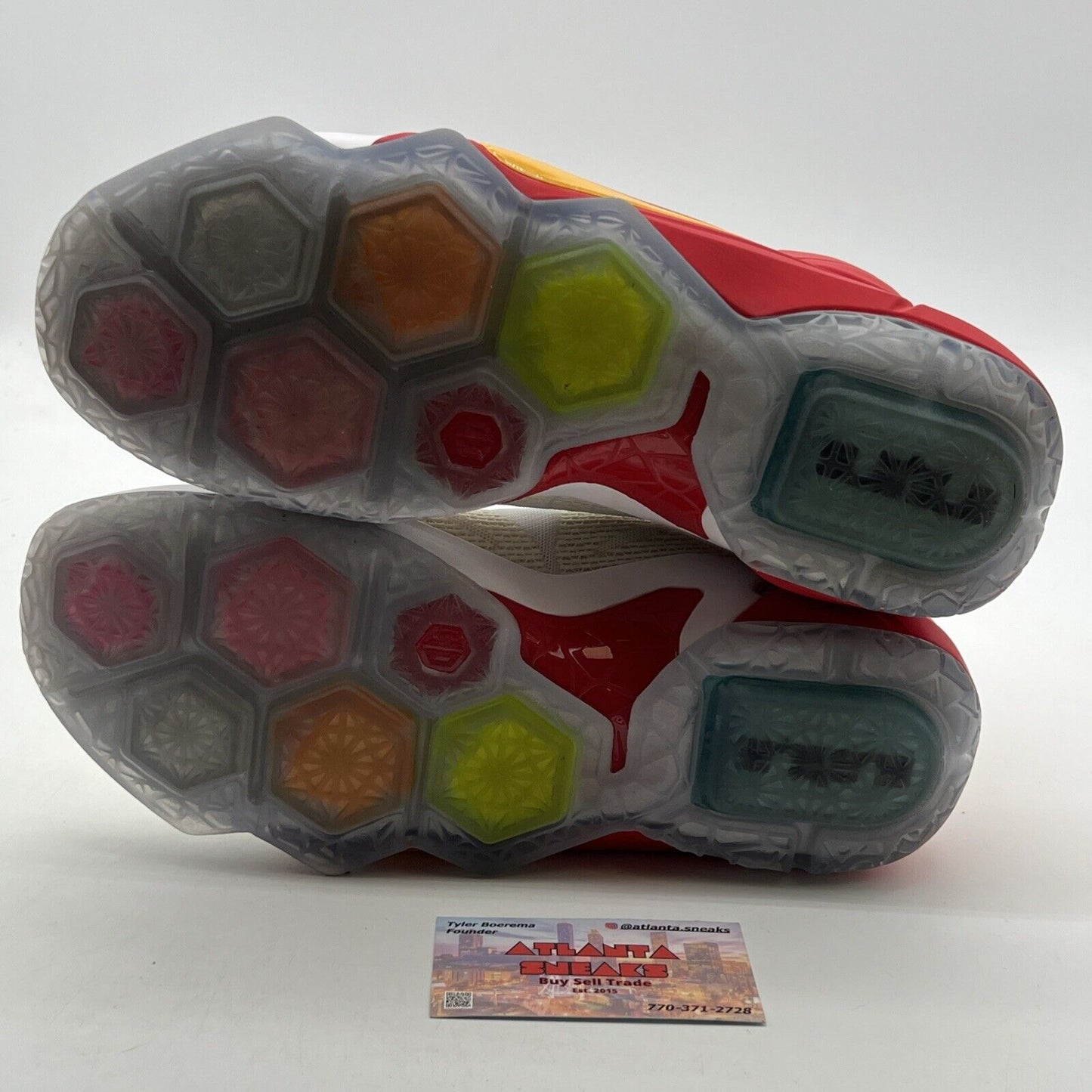 Size 9.5 - Nike LeBron 12 iD Unlocked Red/Yellow/White (799181-981)