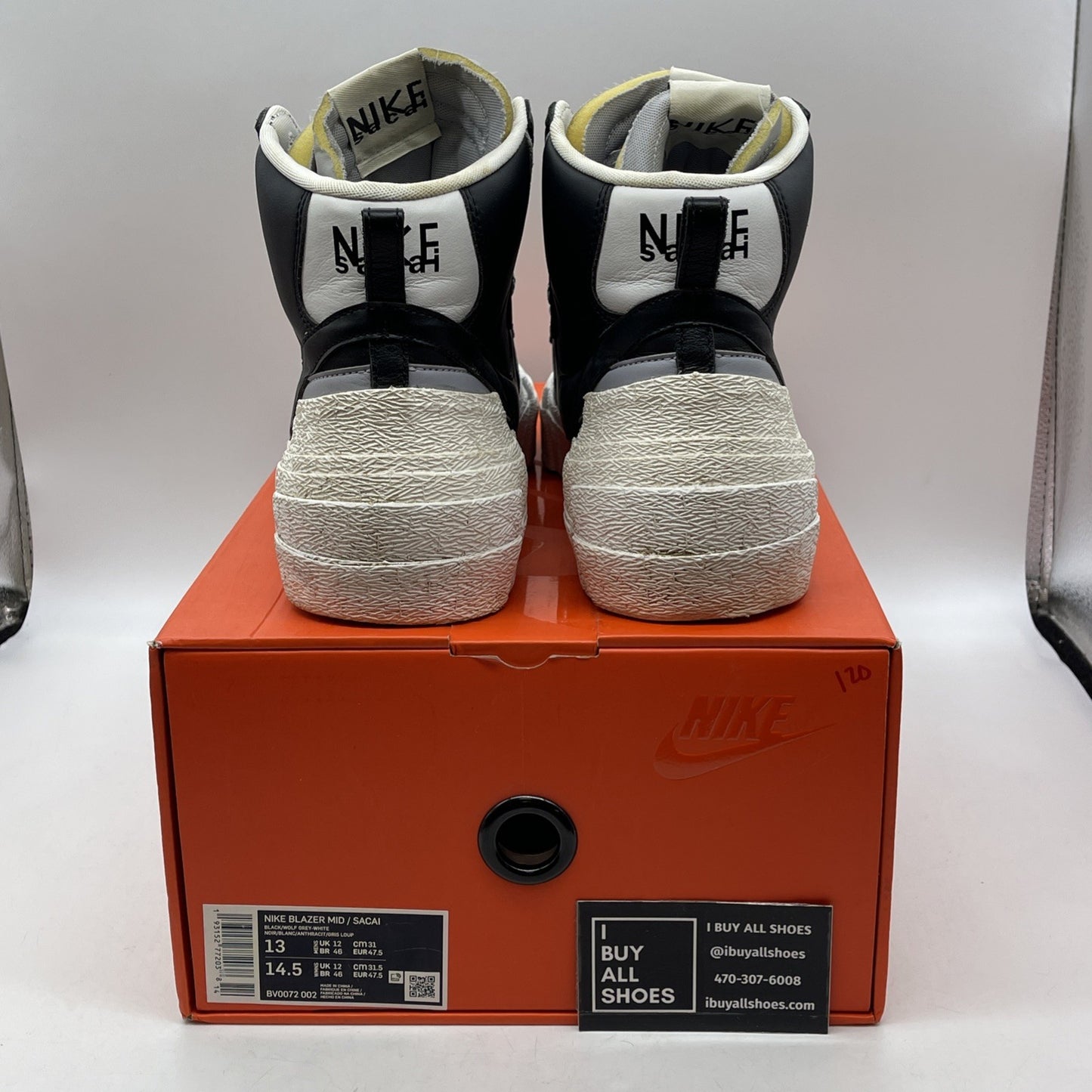 Size 13 - sacai x Nike Blazer Mid Black Grey (BV0072-002)