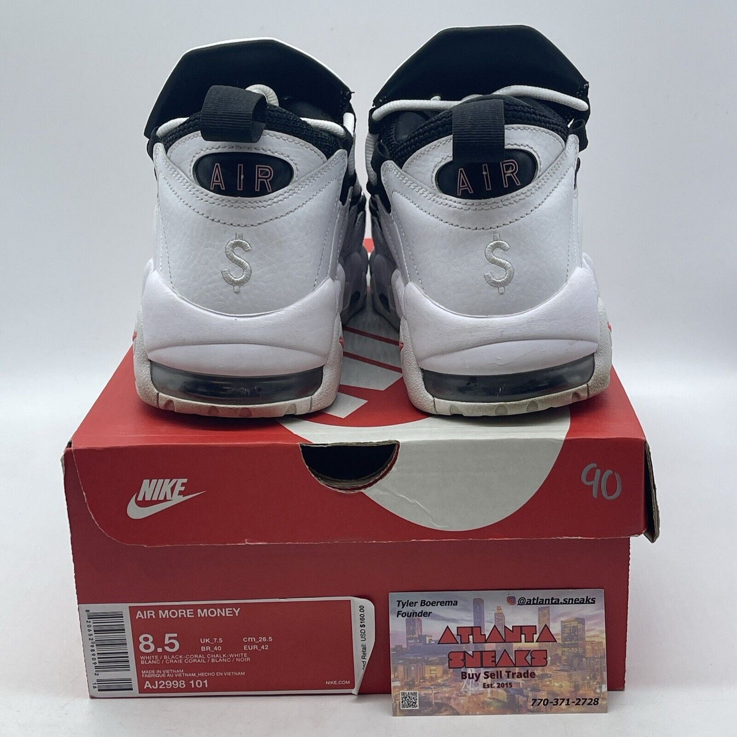 Size 8.5 - Nike Air More Money Piggy Bank White Black Pink (AJ2998-101)