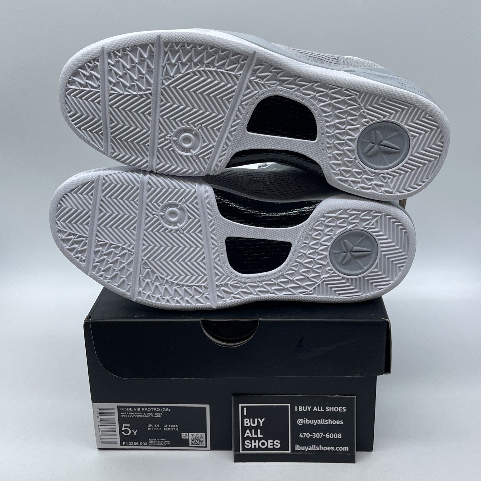 Size 5Y (GS) - Nike Kobe 8 Protro Low White Metallic Gold Silver (FN0266-003)