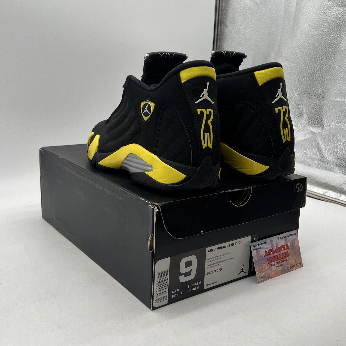 Size 9 - Air Jordan 14 Retro Thunder Black Yellow Suede (487471-070)