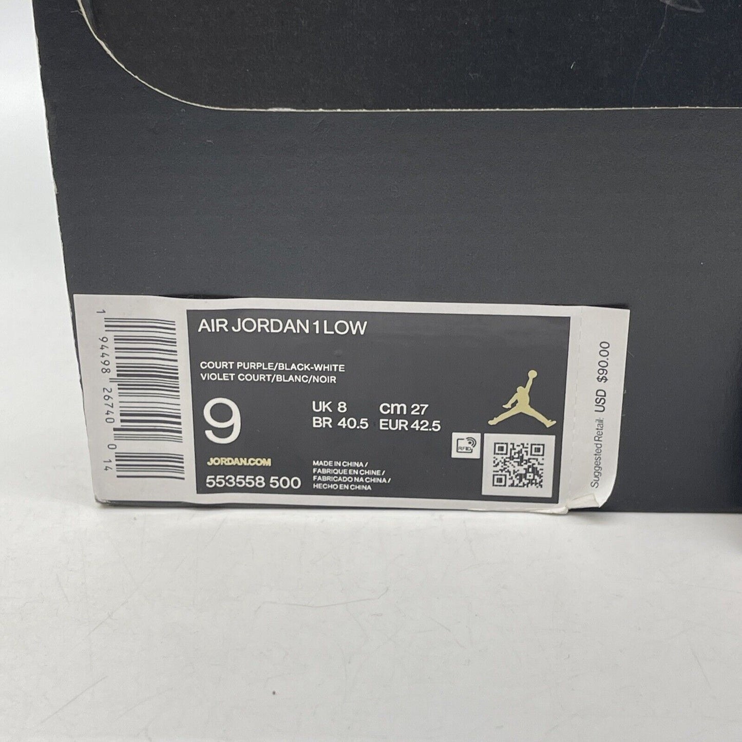 Size 9 - Air Jordan 1 Low Court Purple White Black Leather (553558-500)