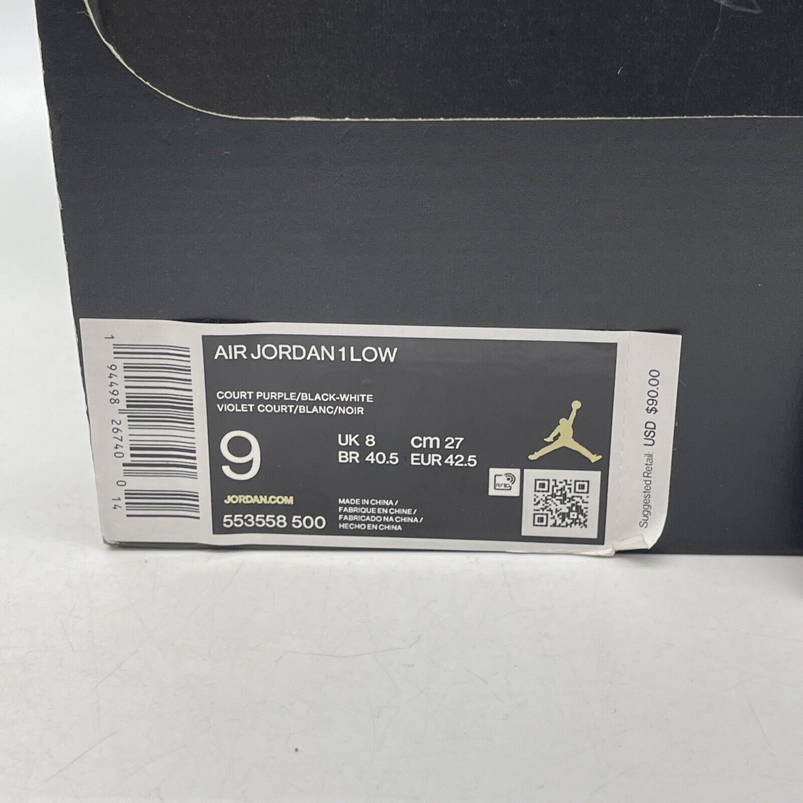 Size 9 - Air Jordan 1 Low Court Purple White Black Leather (553558-500)