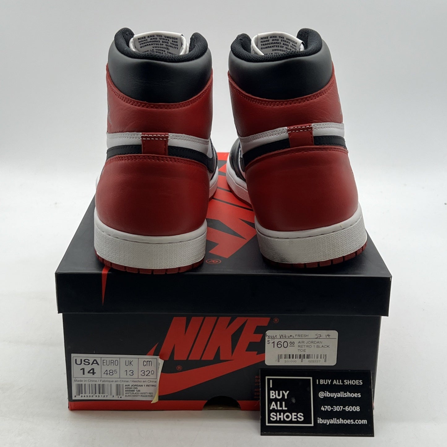 Size 14 - Air Jordan 1 Retro High OG Black Toe 2016 (555088-125)
