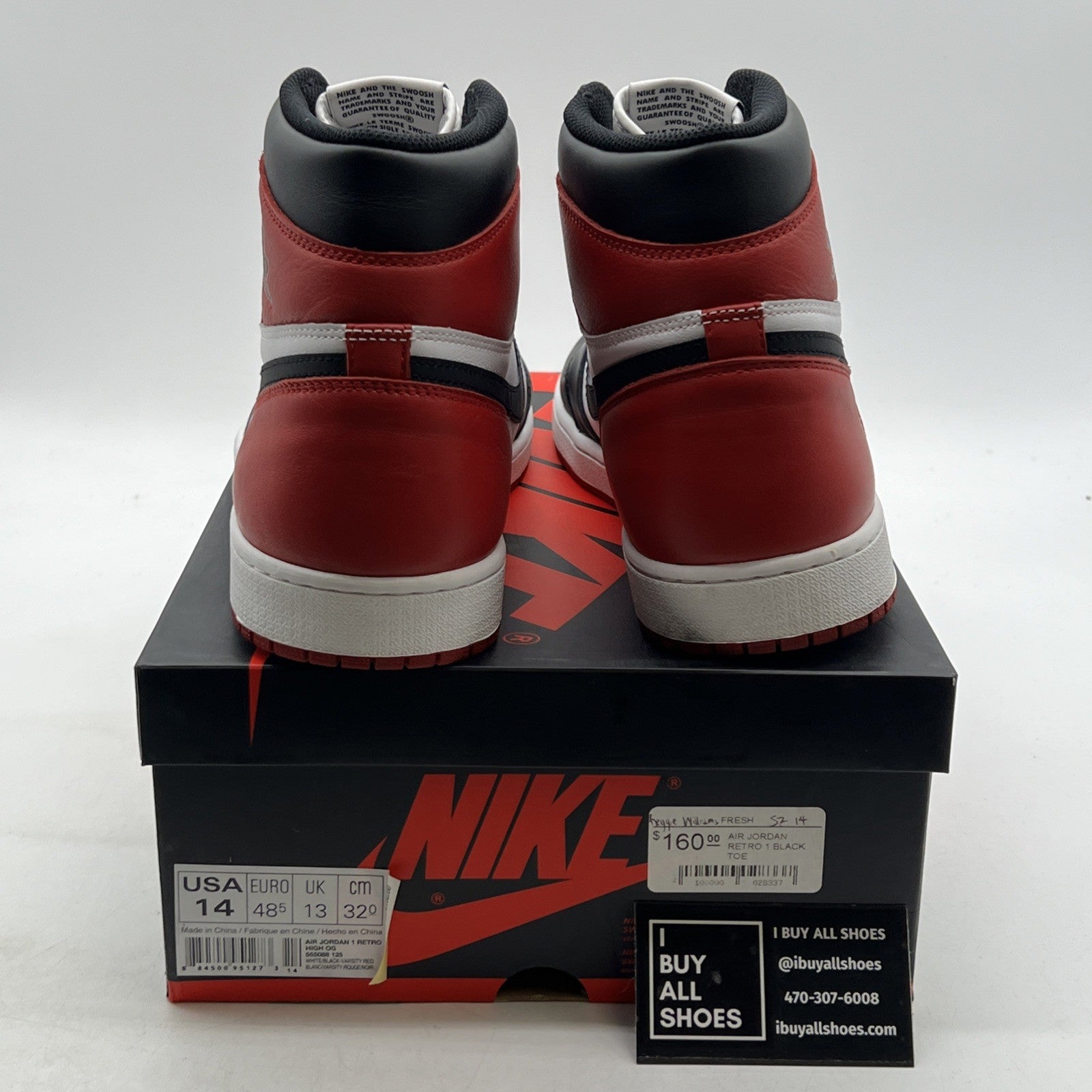 Size 14 - Air Jordan 1 Retro High OG Black Toe 2016 (555088-125)