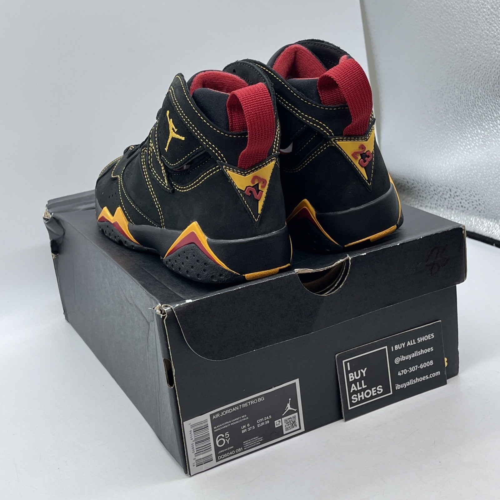 Size 6.5Y - Jordan 7 Retro 2022 Mid Citrus Black Suede (DQ6040-081)